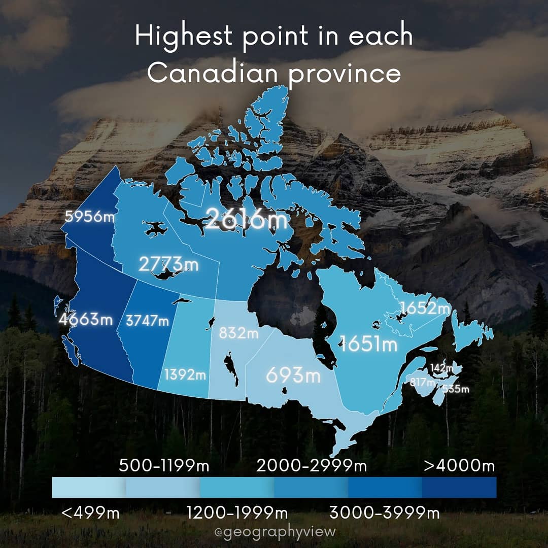 Highest point in each Canadian province r/MapPorn