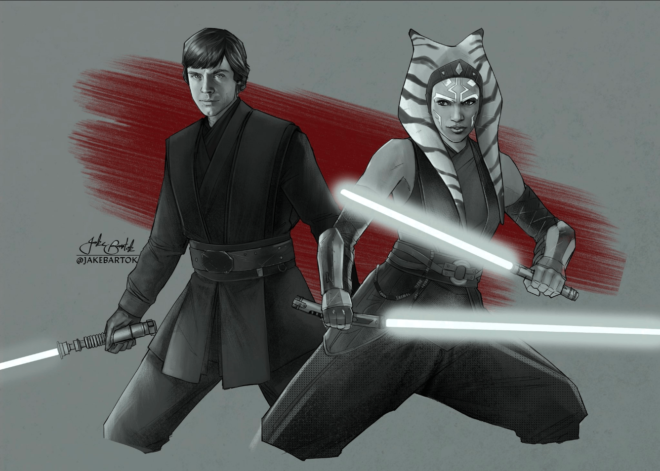 Ahsoka and Luke. Art by Jake Bartok. r/StarWars