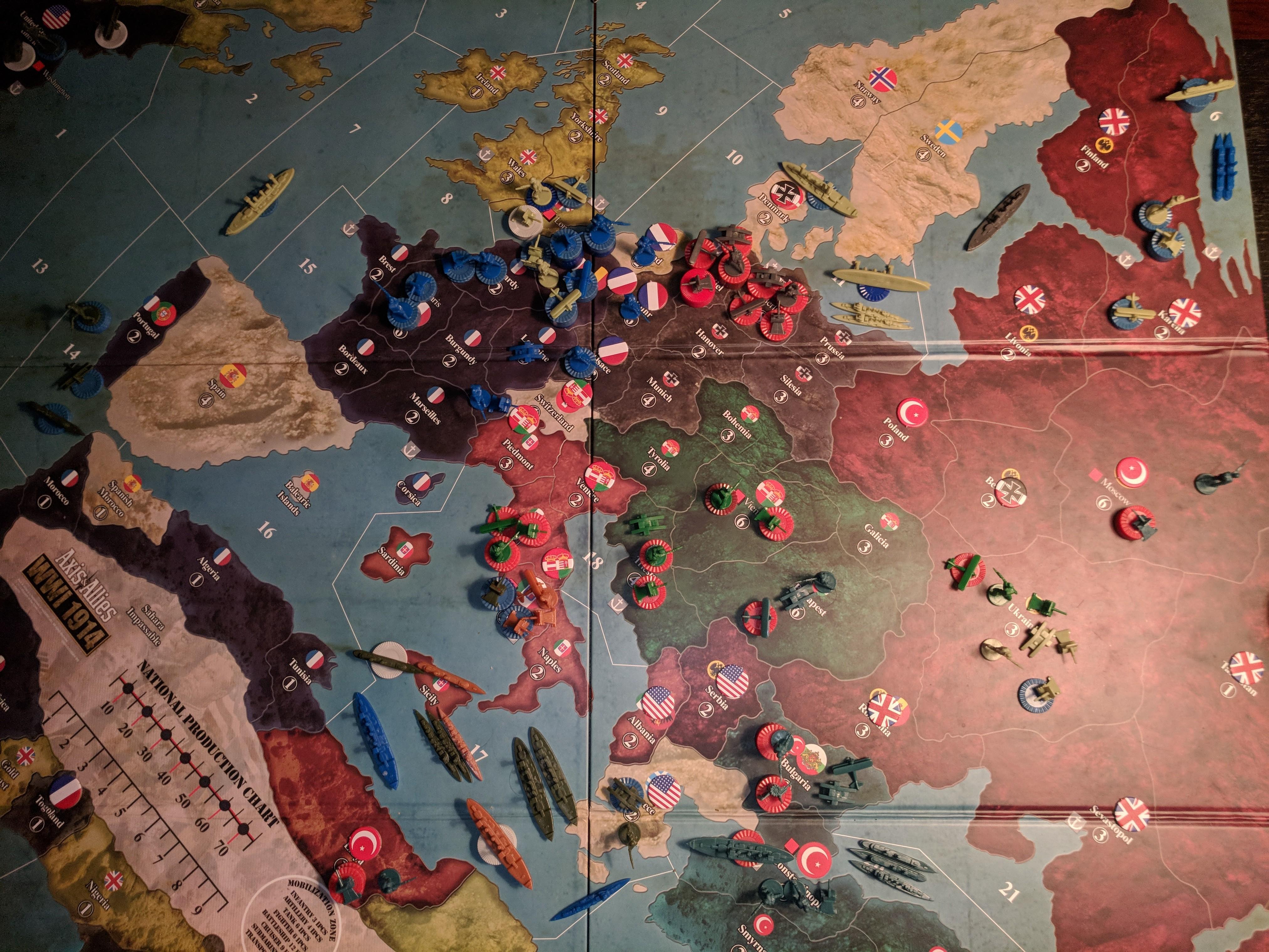 Full map of our 1914 game. Turn 16 AxisAllies
