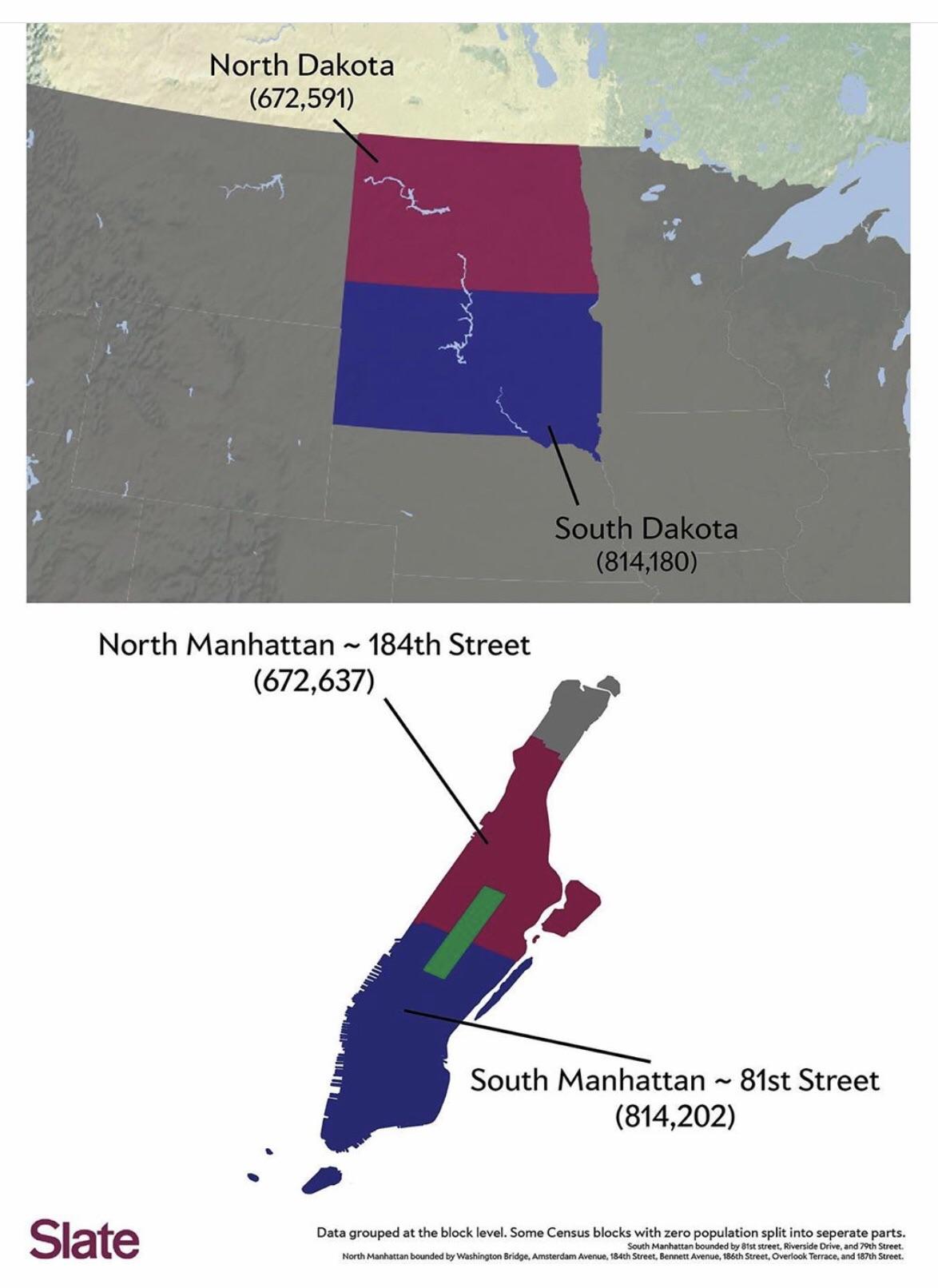 Putting the population of Manhattan and the Dakotas side by side MapPorn