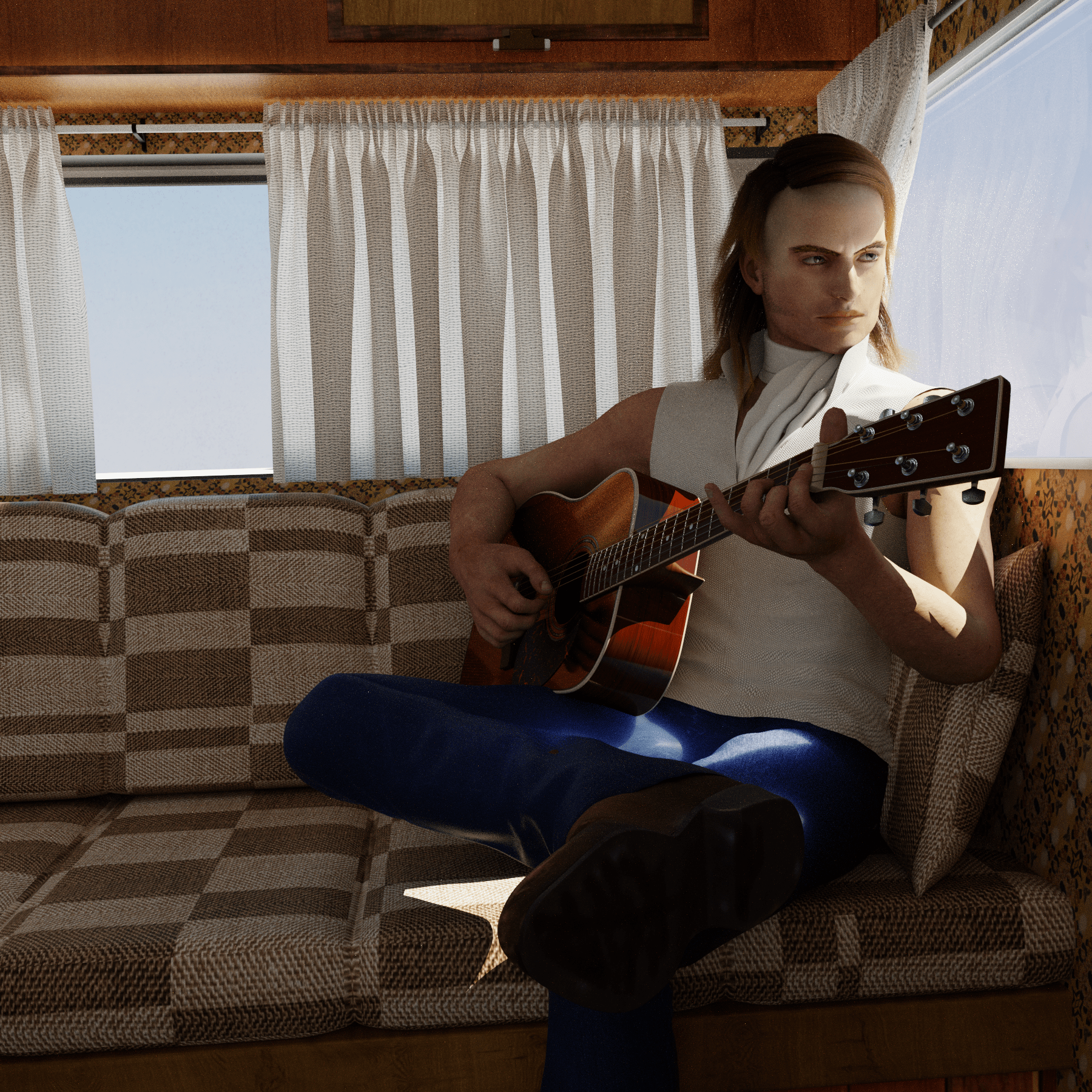 Brother Joe Picking Acoustic Blender 2.79, male base mesh from Daz