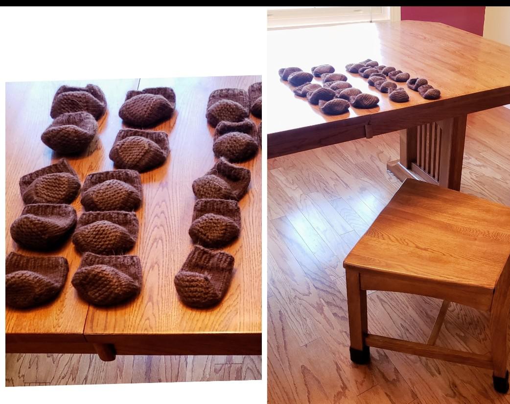 Used table and chairs came with 24 hand knit wool booties for the chair