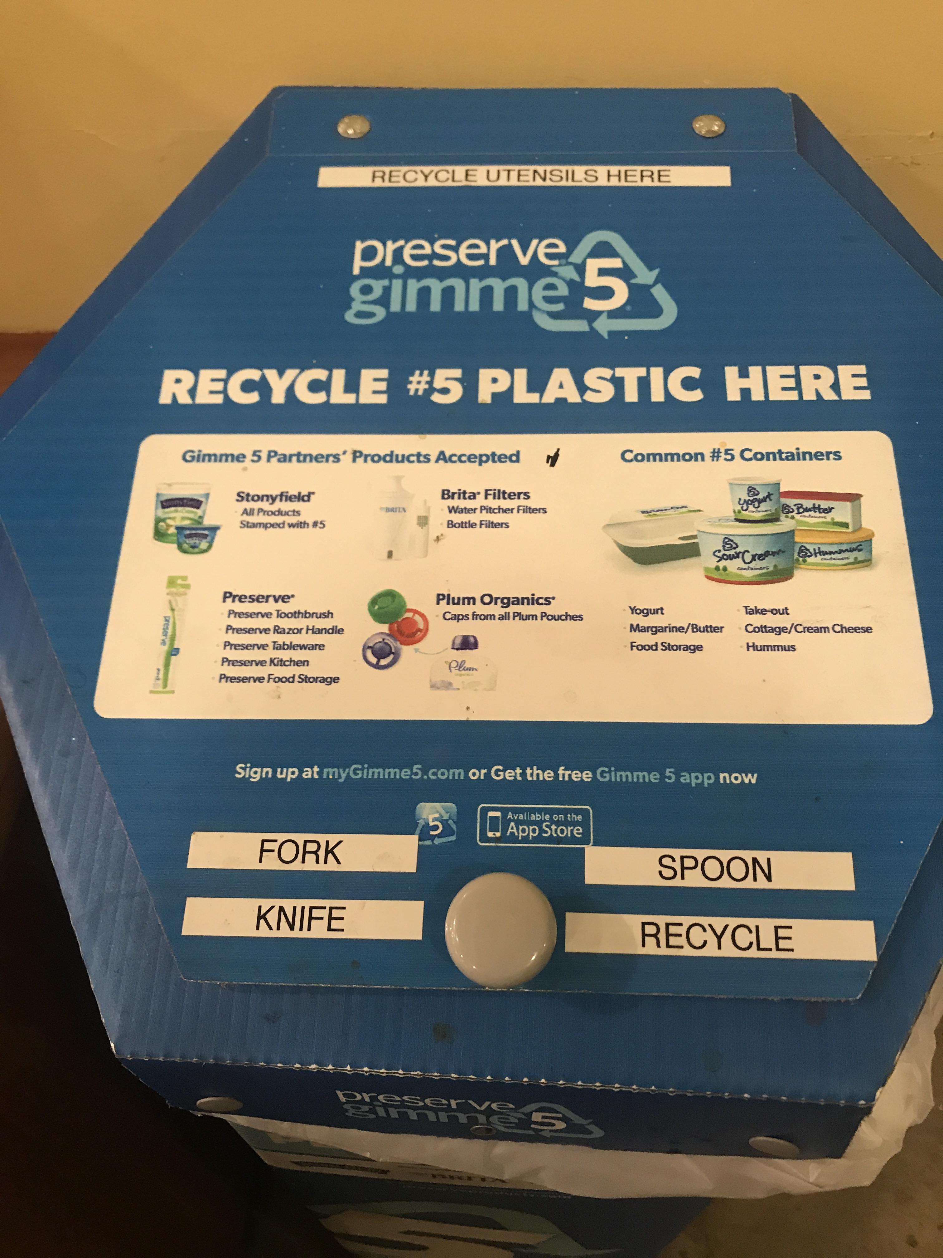 I’ve been looking for somewhere in my area to take Type 5 plastics for