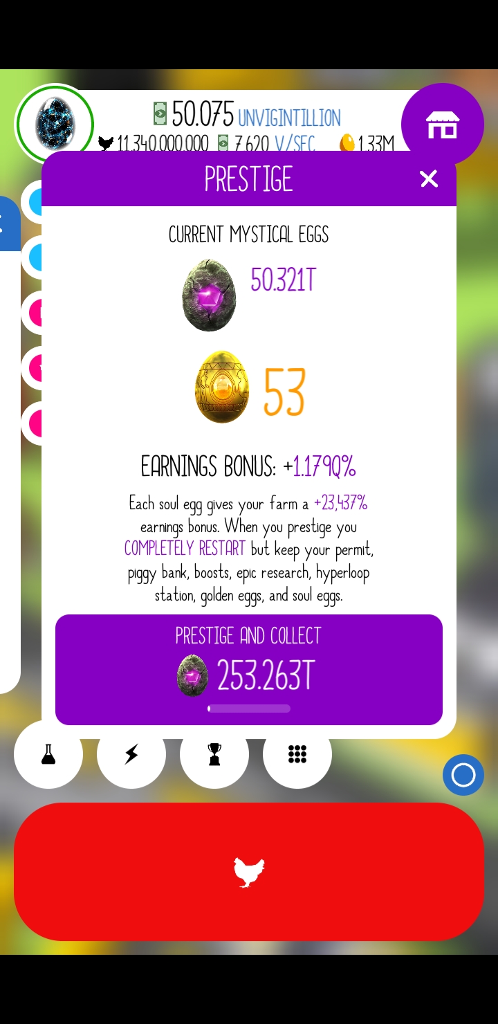 Prestige to the max (50x mystical eggs and 200x legendary boost) r/EggsInc
