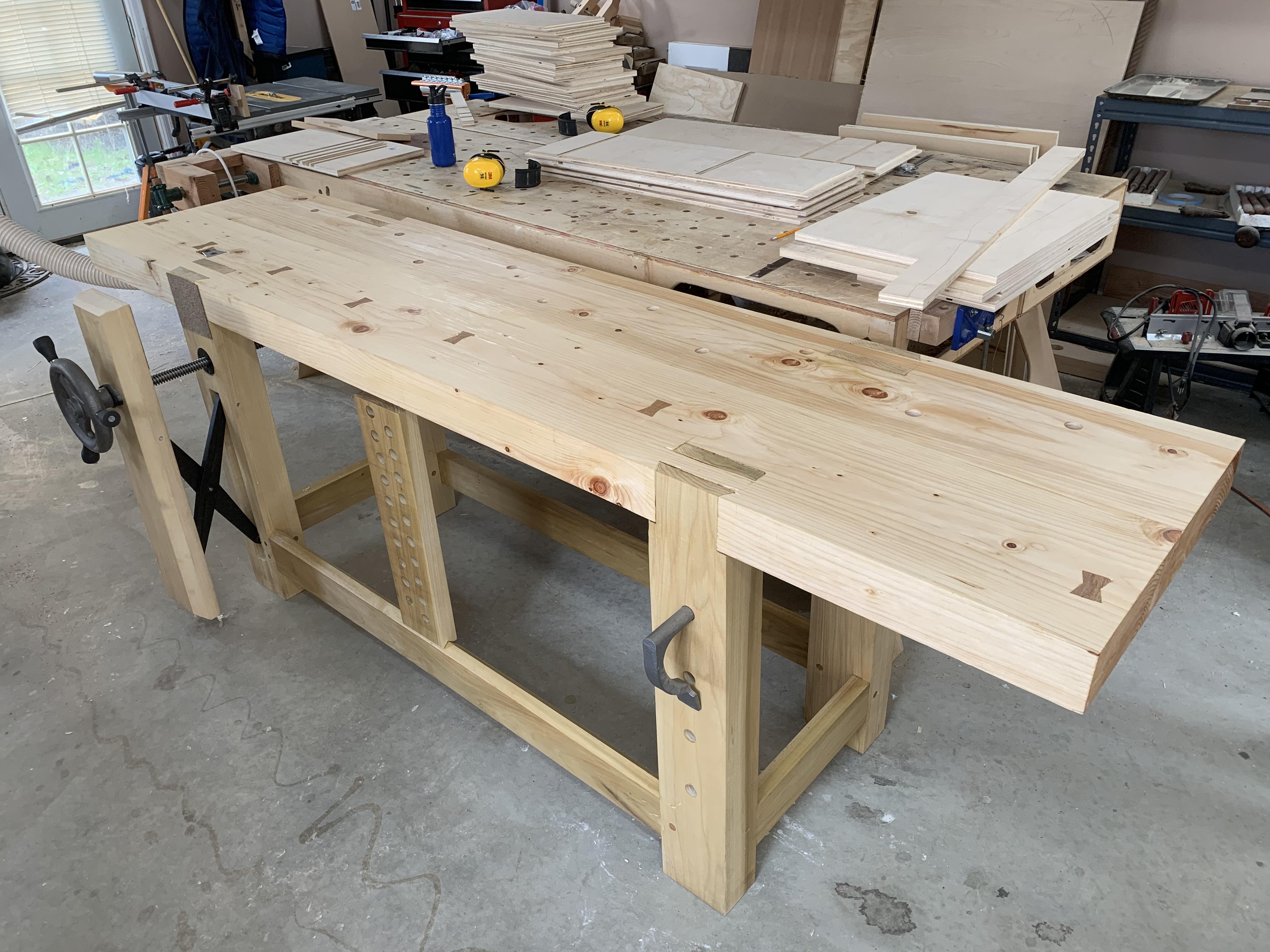 Built a Roubo workbench. Benchcrafted glide vise and planing stop, Crucible holdfast. Poplar