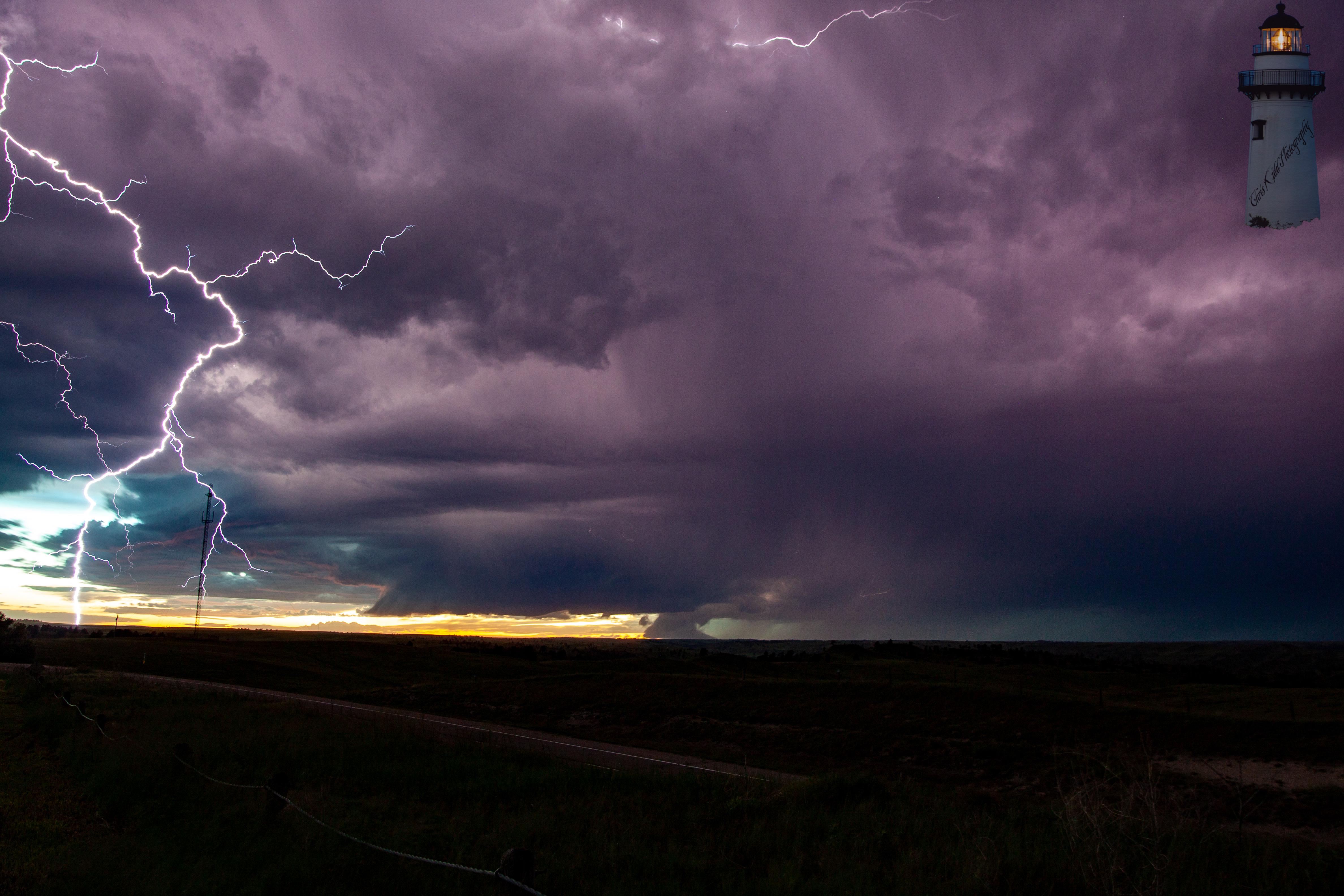 Storm at sunset with a tornado, plains of Harrison Nebraska, 30 sec exp