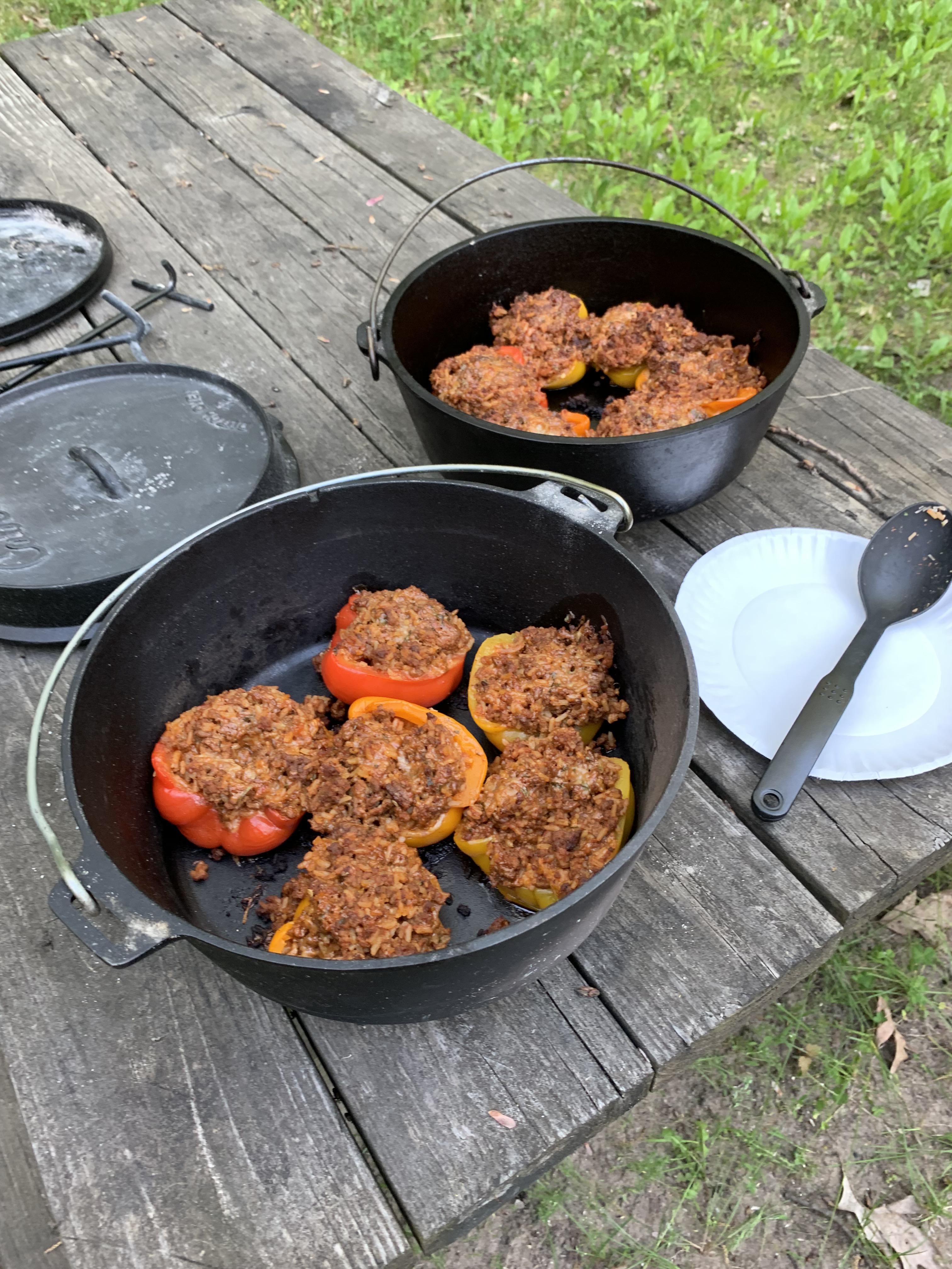 Stuffed peppers in the Dutch oven. r/camping