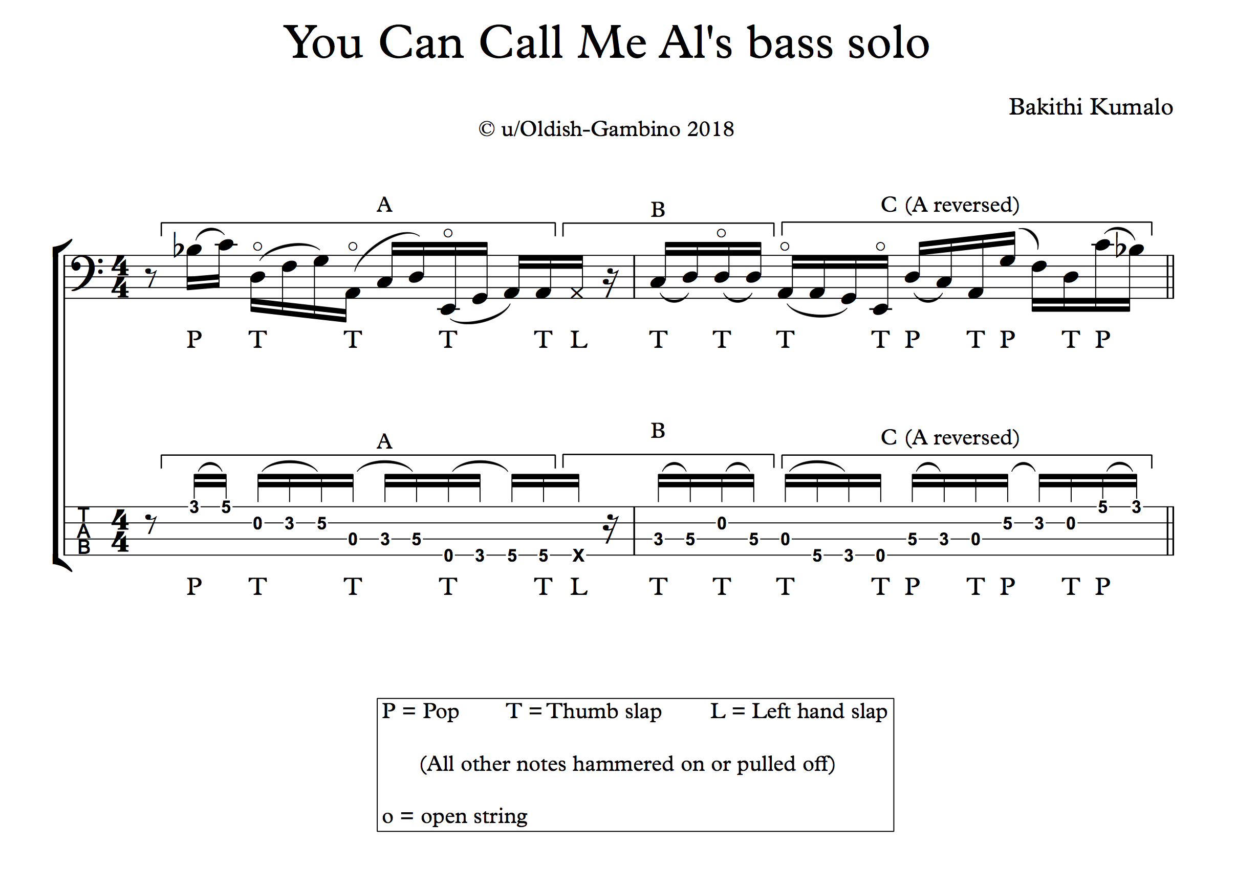 [Bass Solo][Tab][Notation] You Can Call Me Al r/basstabs