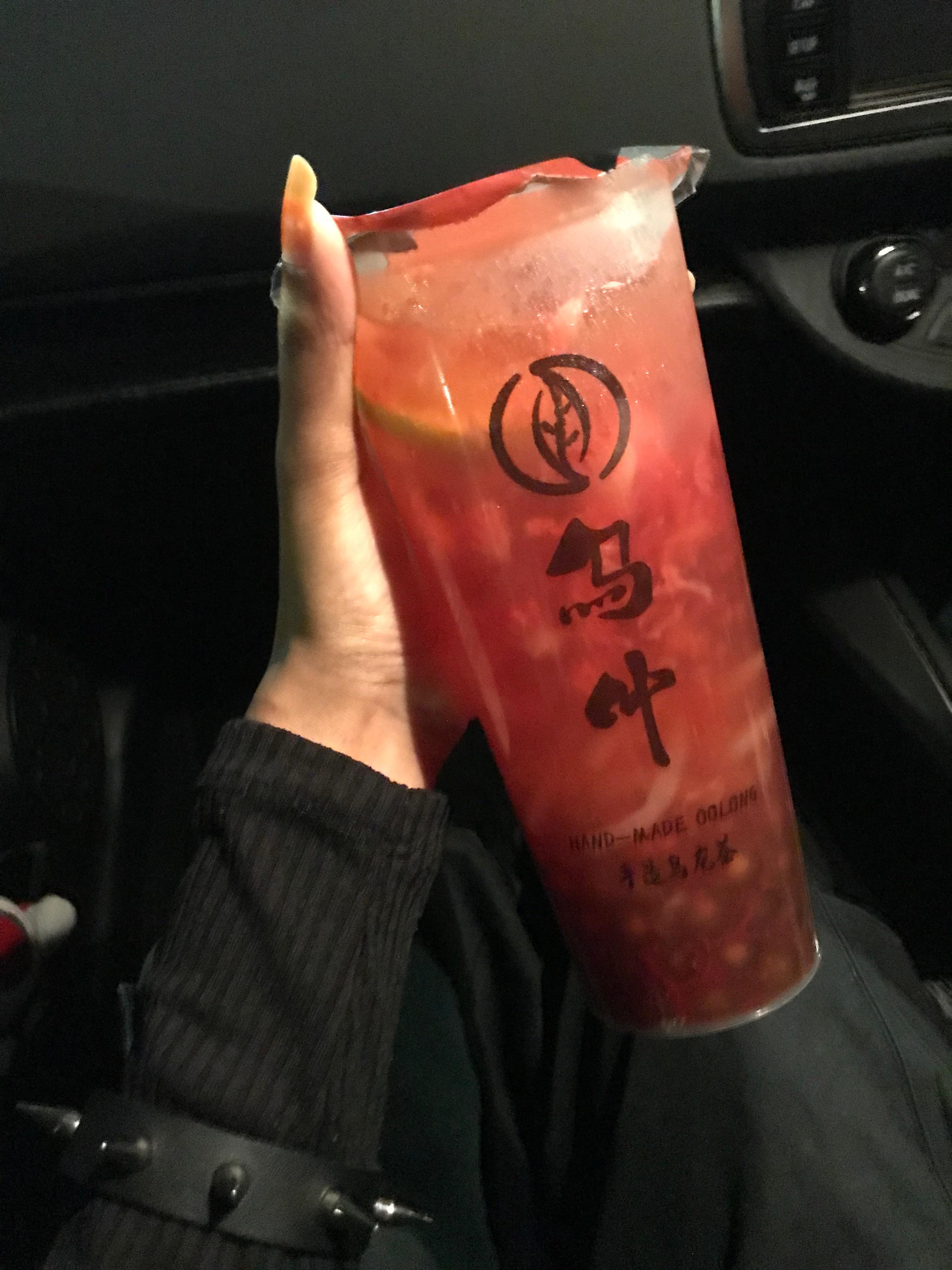 Strawberry green tea with coconut jelly and boba 🤩🥥 from woo tea