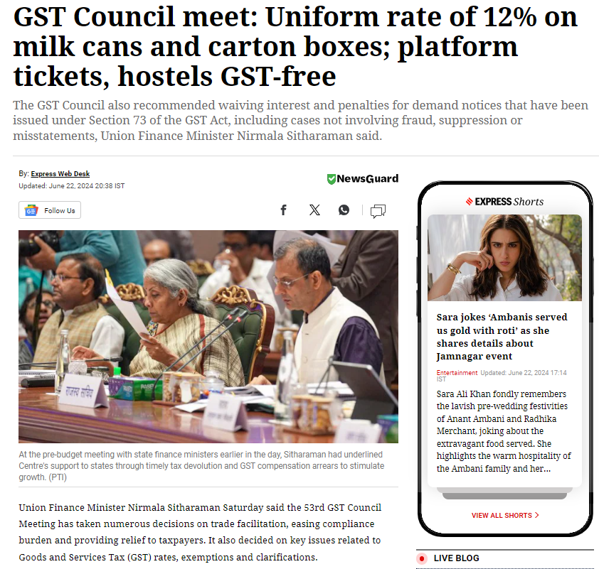 GST Council meet Uniform rate of 12 on milk cans and carton boxes