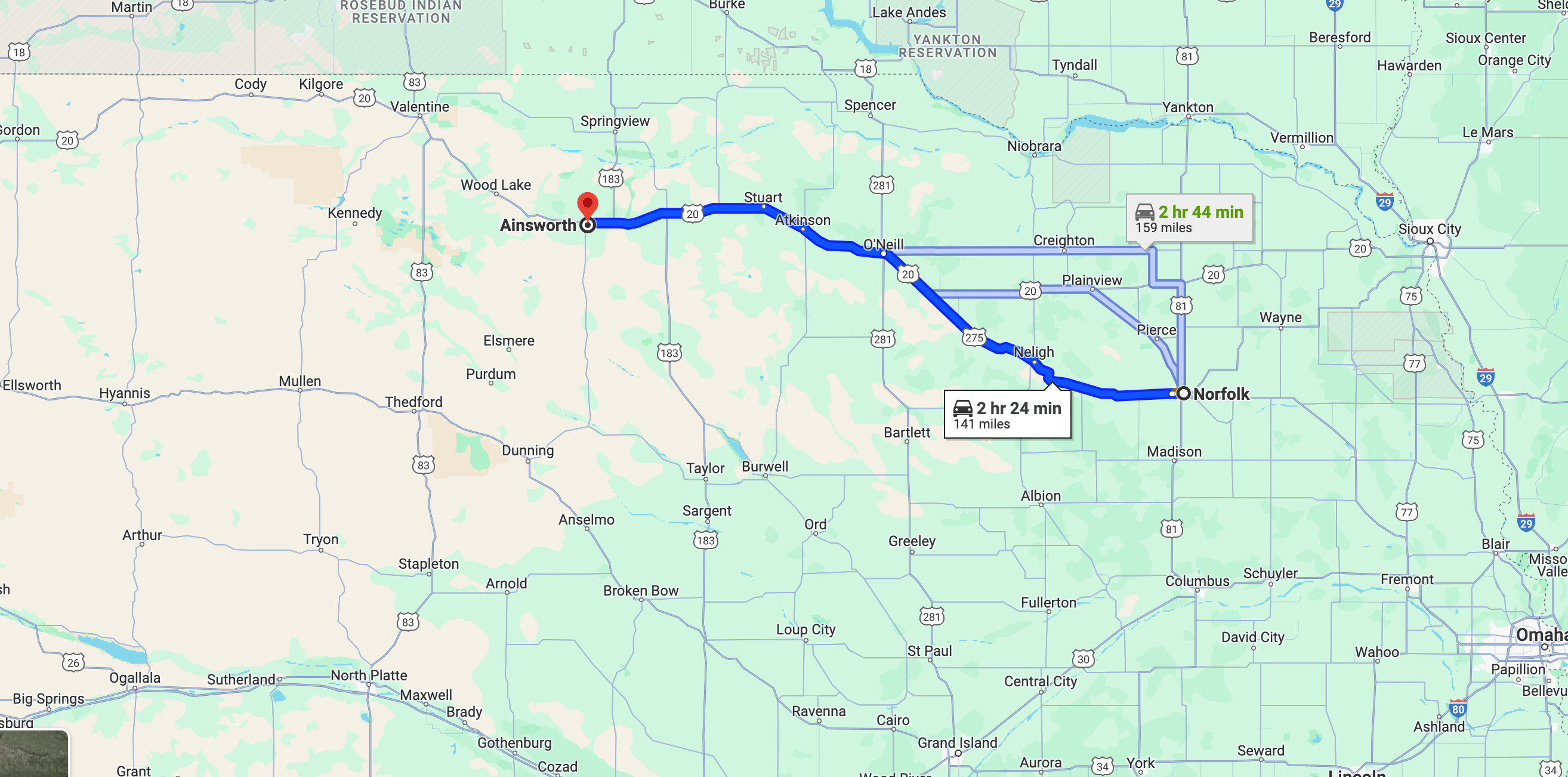 Route between Norfolk and Ainsworth, Nebraska r/notinteresting