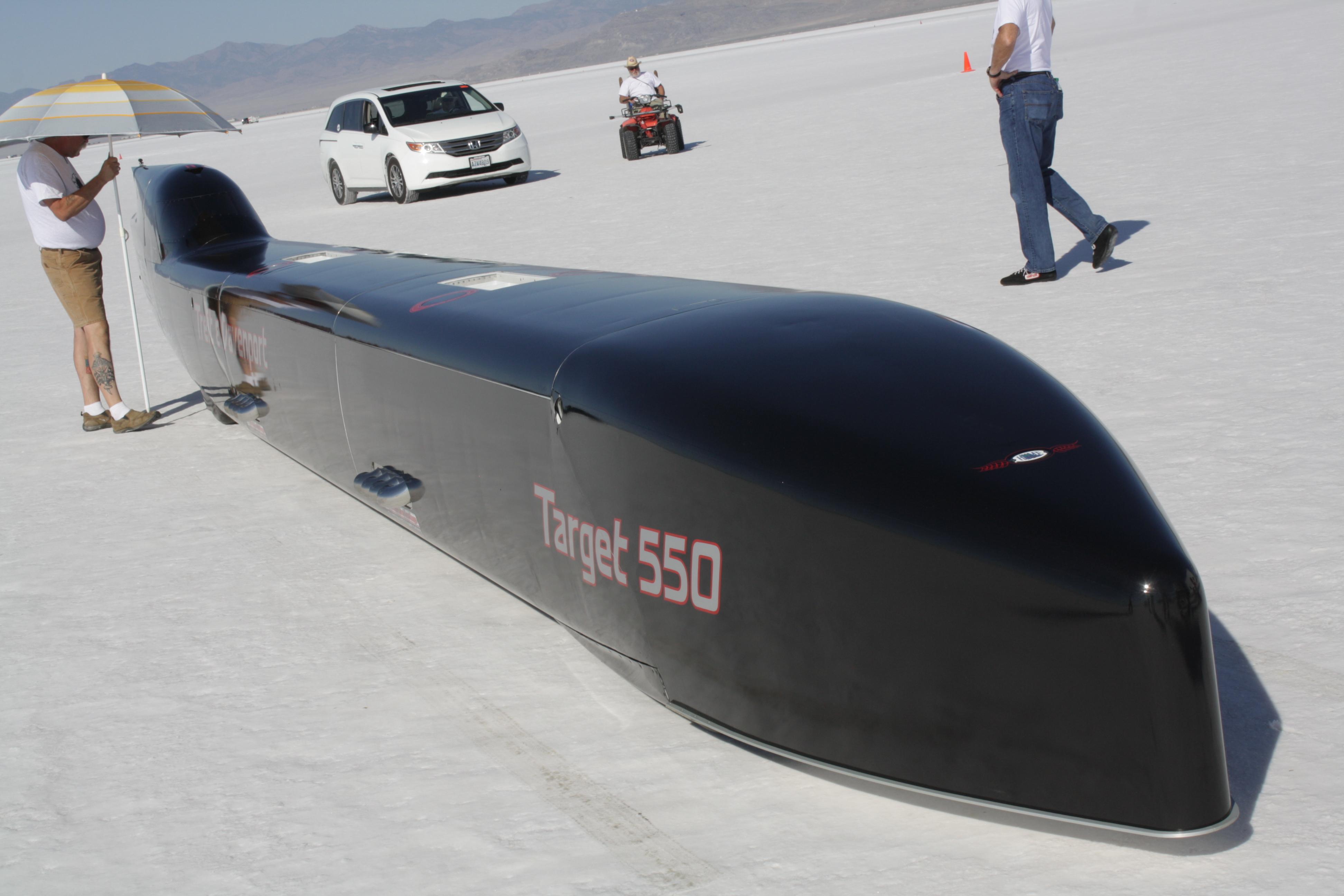 Target 550, a land speed record streamliner. 43 feet long, powered by