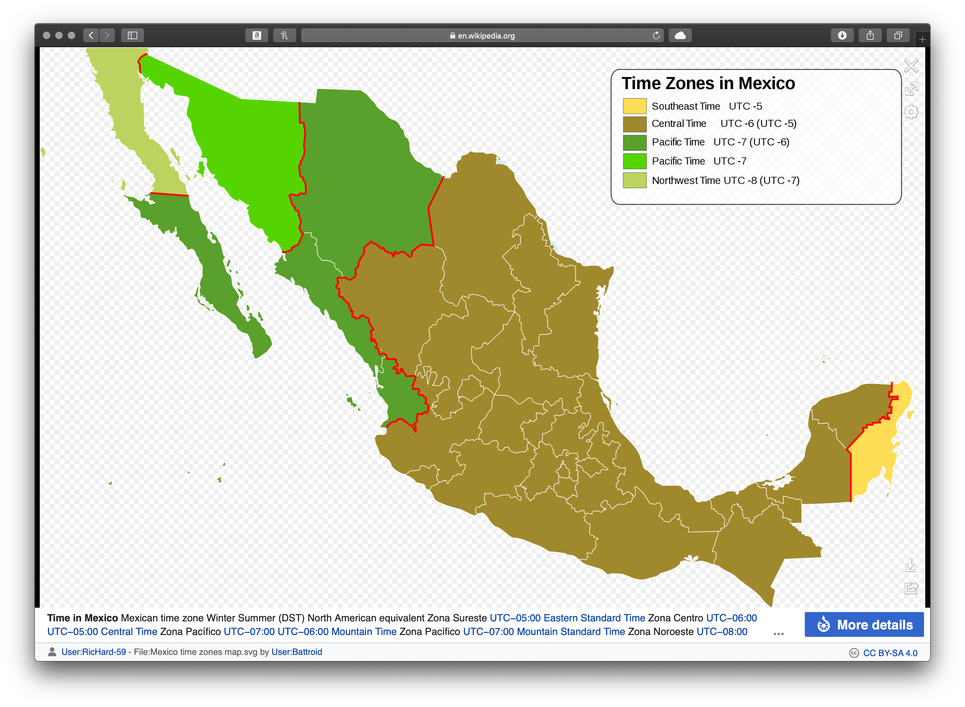 Time Zones in Mexico [Wikipedia] r/ColorBlind