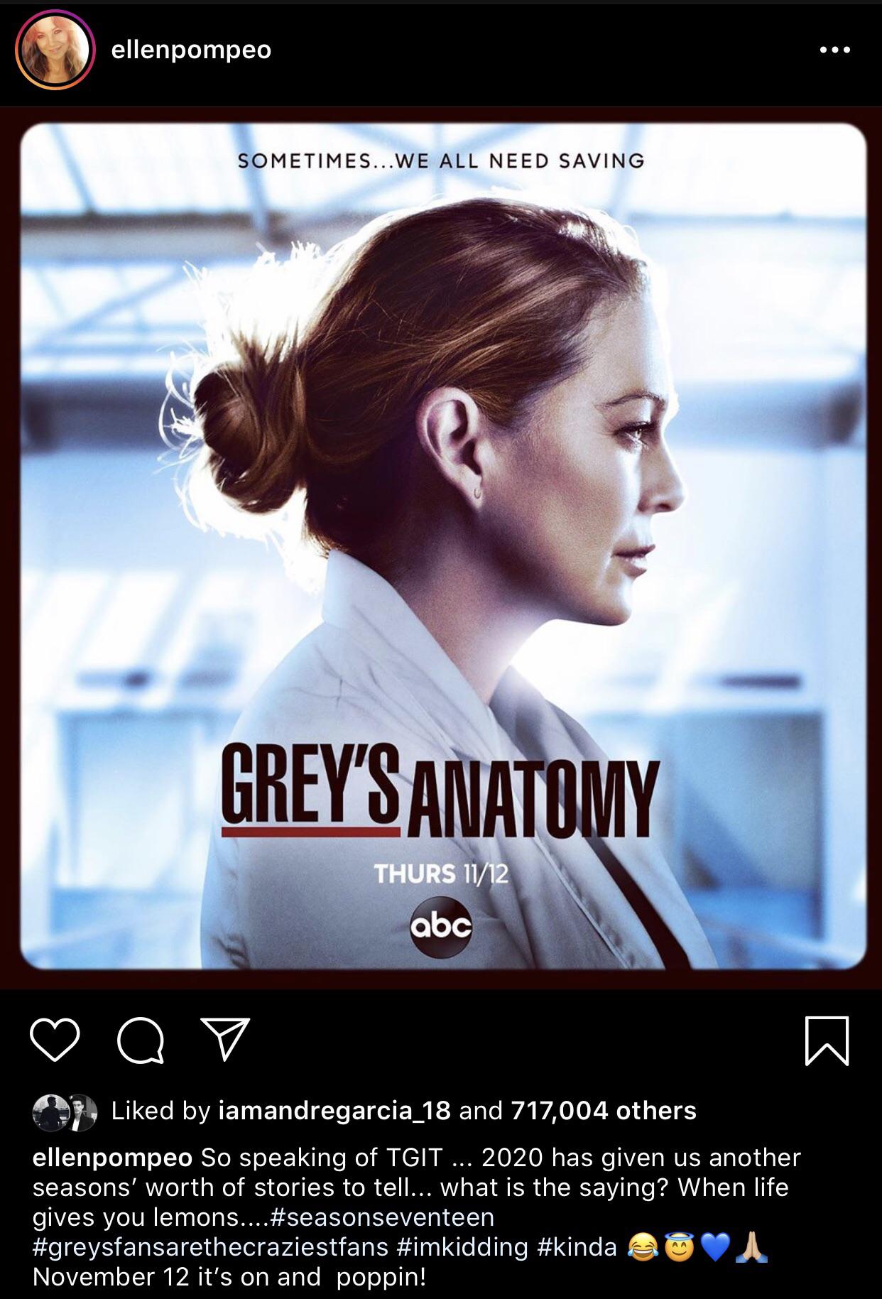 Grey’s Anatomy Season 17 Premieres November 12 r/greysanatomy