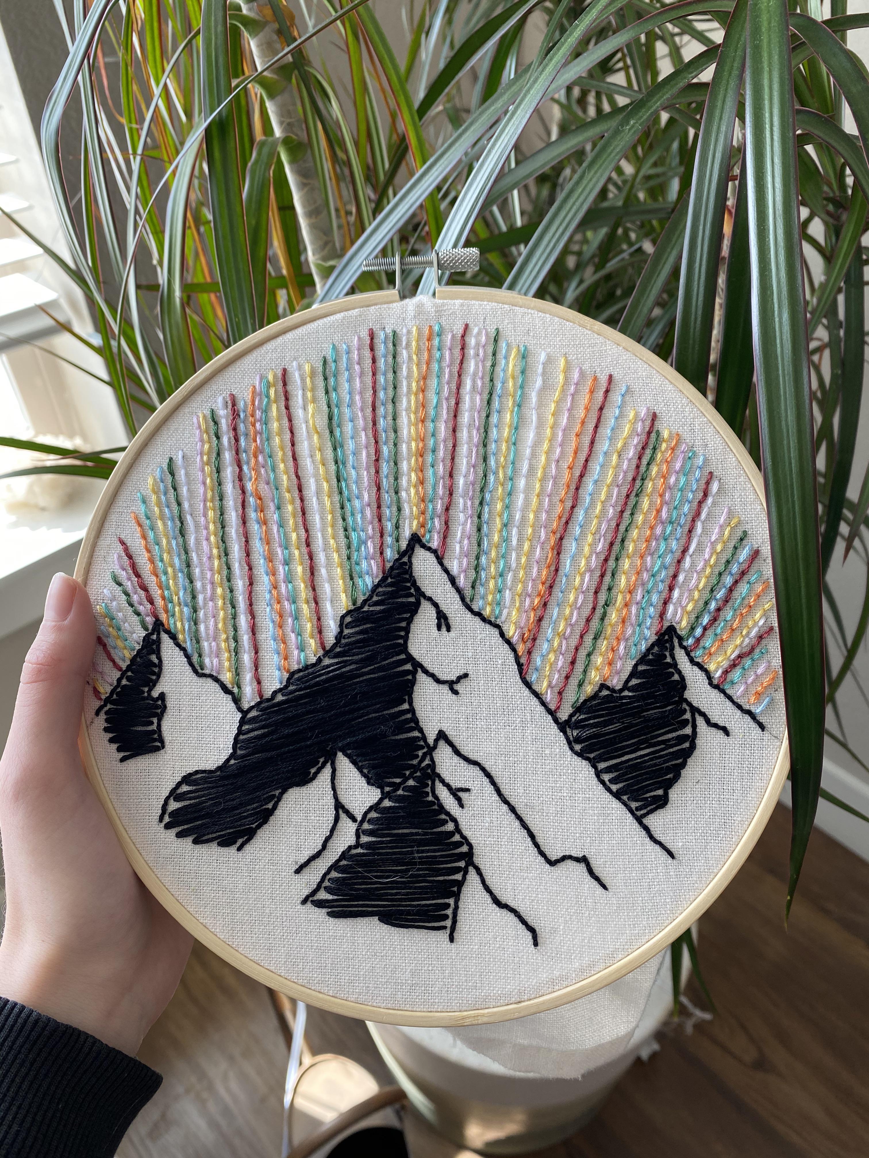 first embroidery project i’ve completed 🏔 pretty proud, all done with a