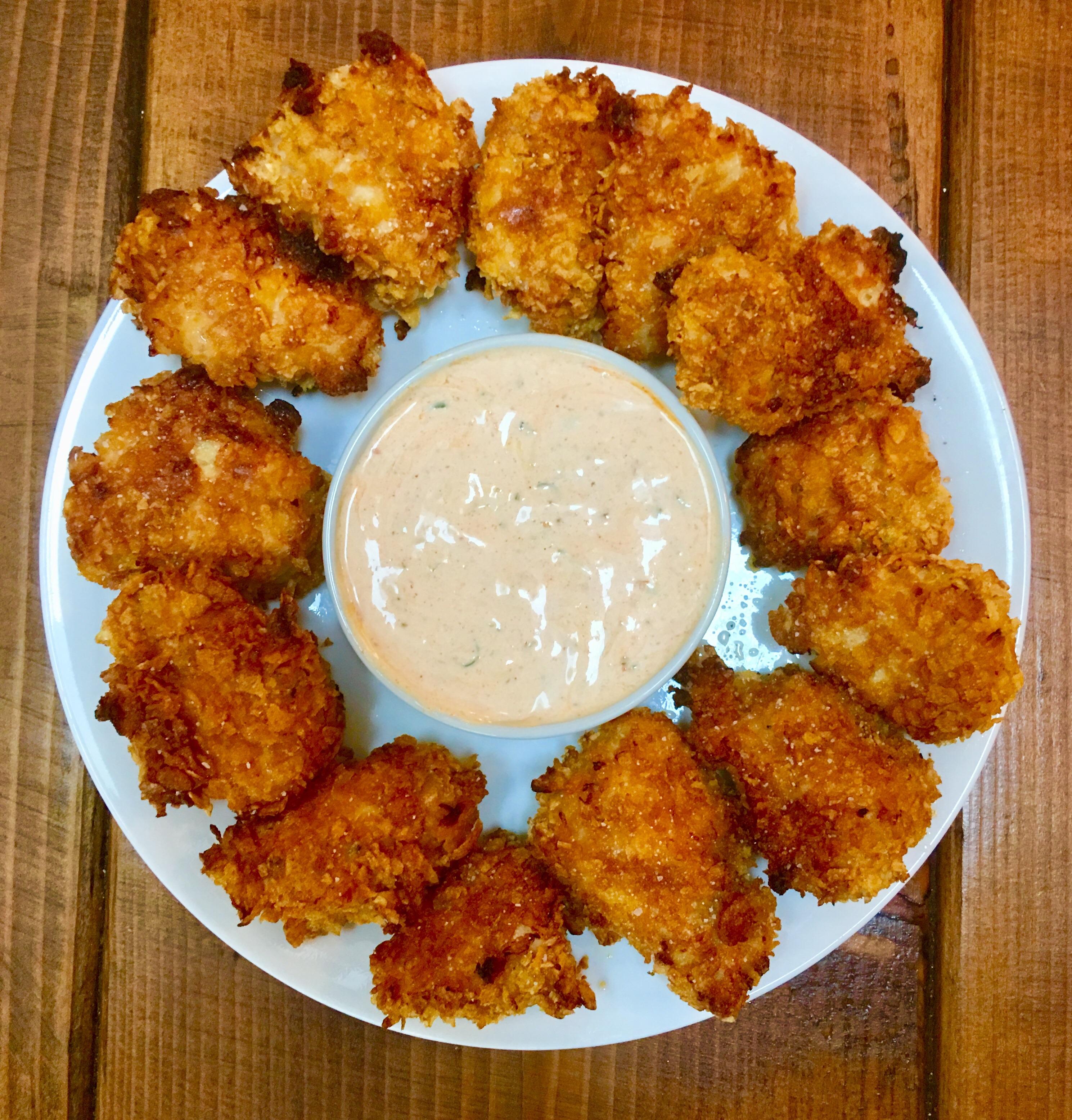 [homemade] Cornflake Crusted Chicken Nuggets with Spicy Dipping Sauce