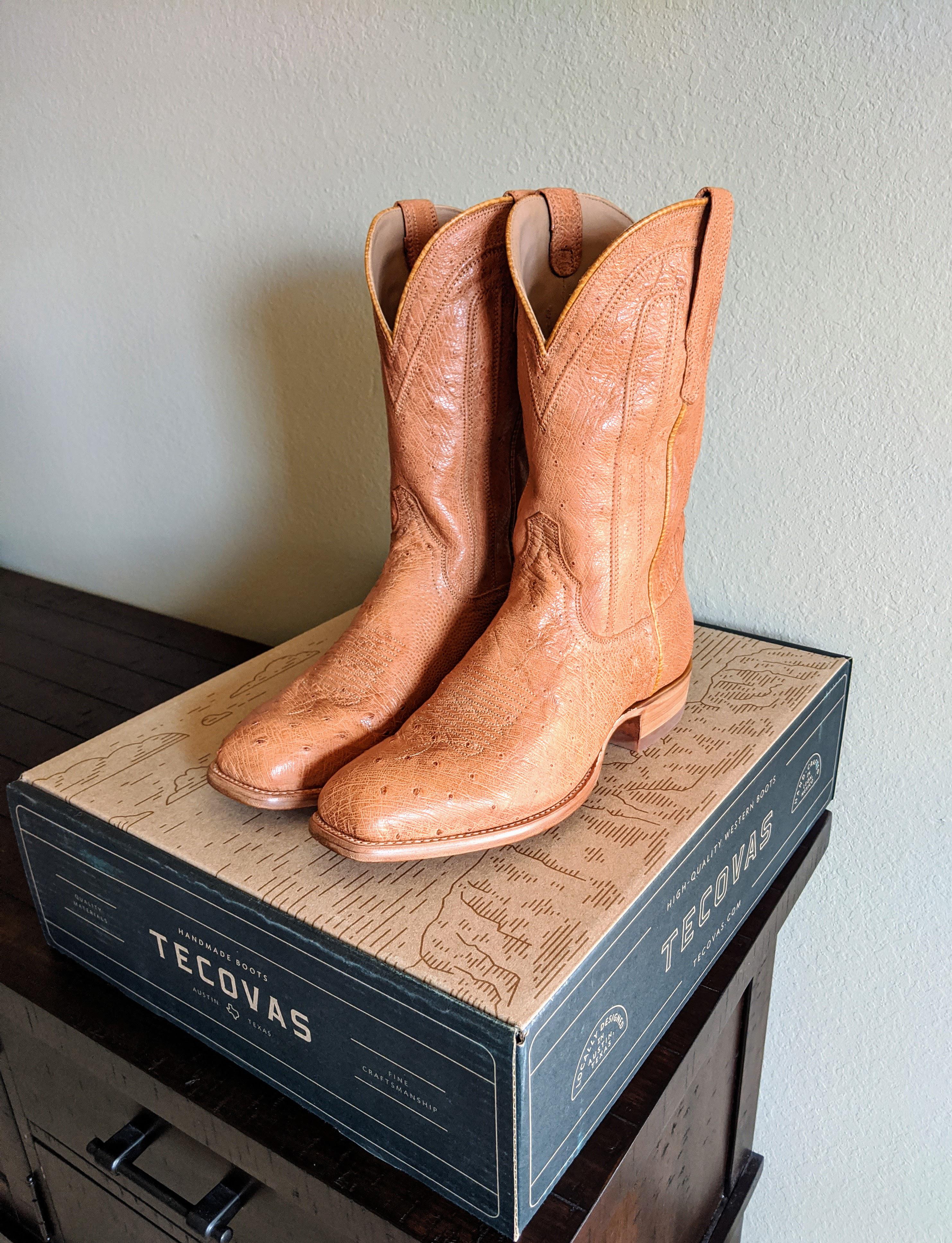 Tecovas Sawyer Smooth Ostrich Square Toe 10D For Sale (like new) r