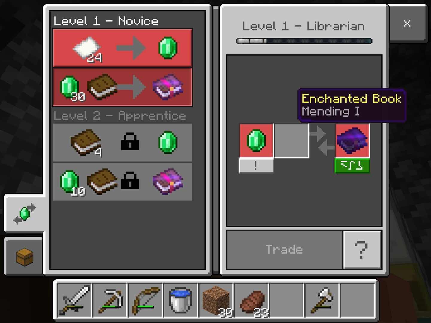 Woohoo! I finally got a Mending villager! Minecraft