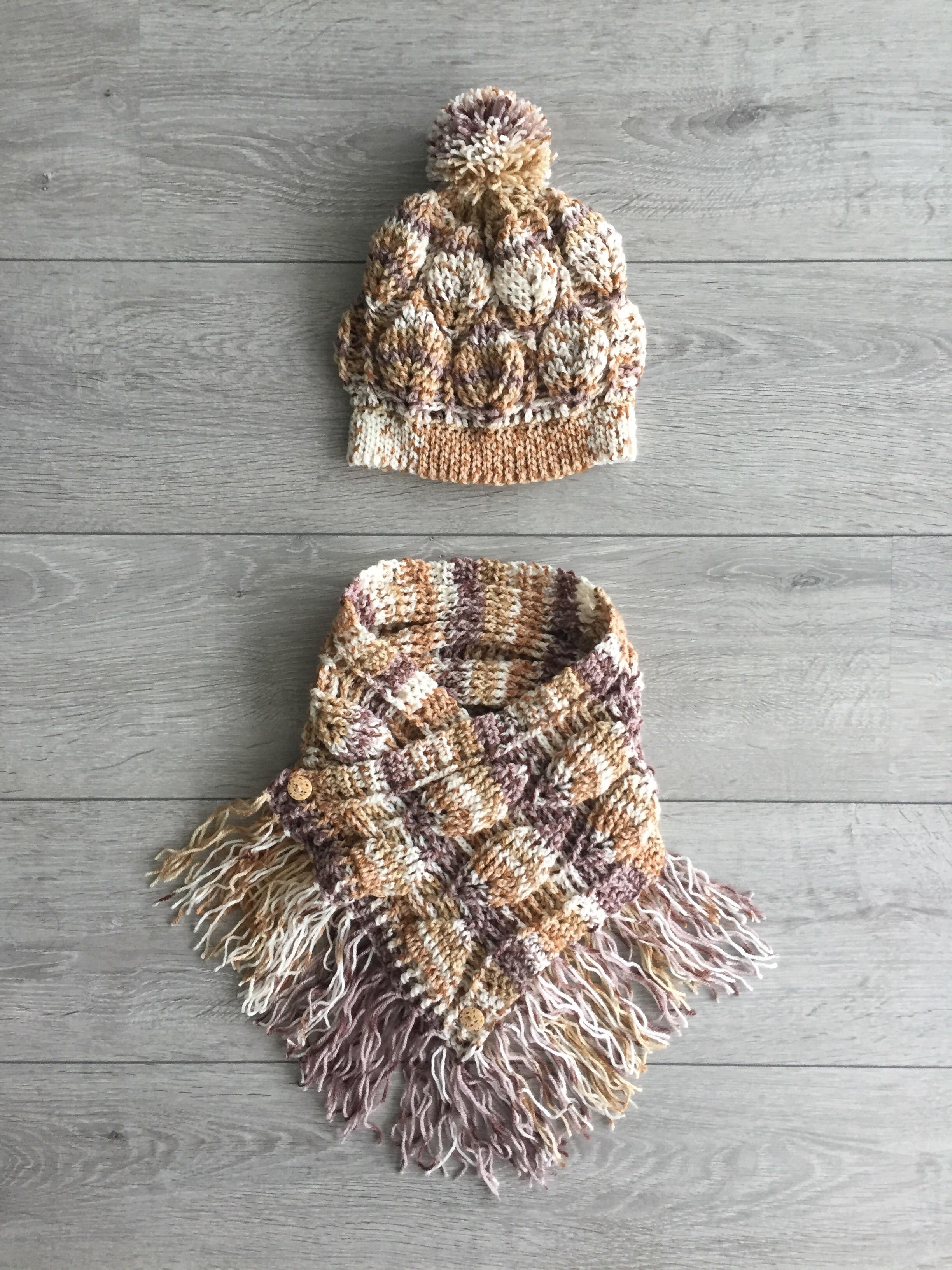 Leaf pattern hat and cowl r/crochet