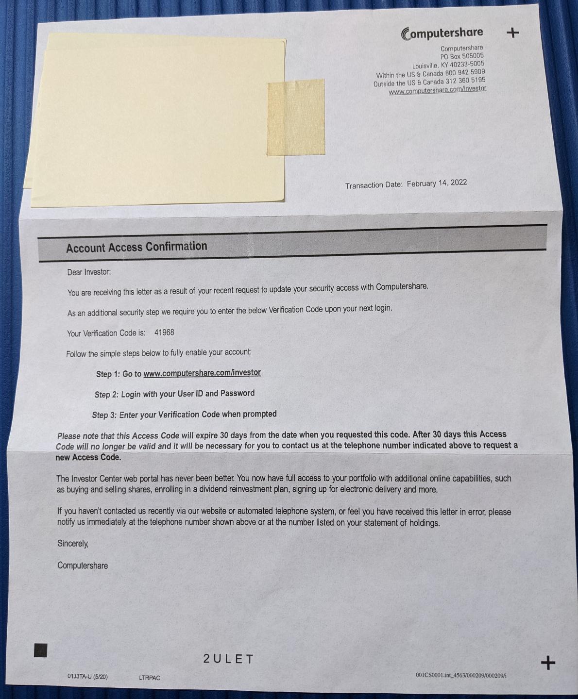 Please Offer Two Factor Authentication computershare