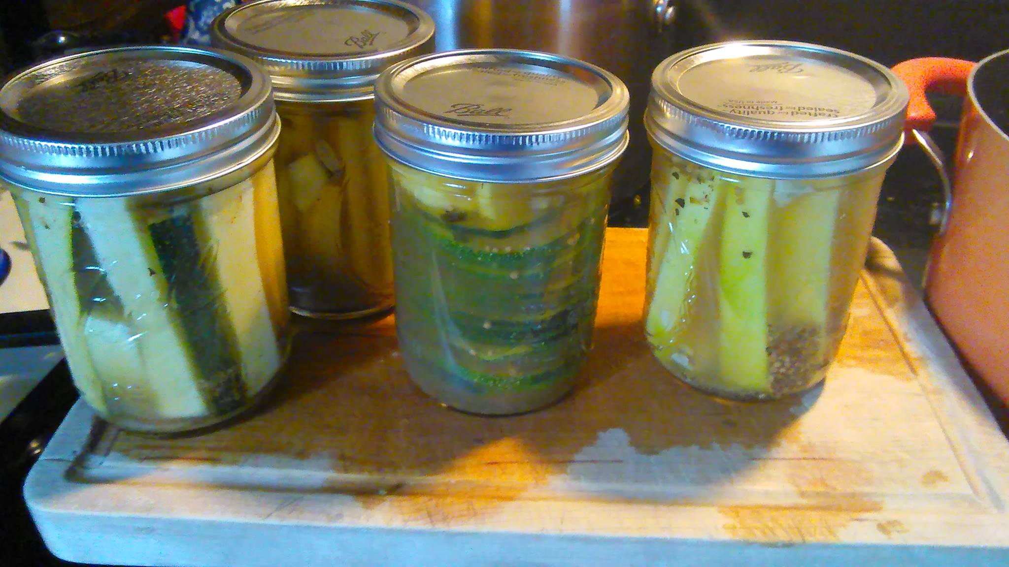 Our first batch of zesty Zucchini & Yellow Squash Pickles, both sliced