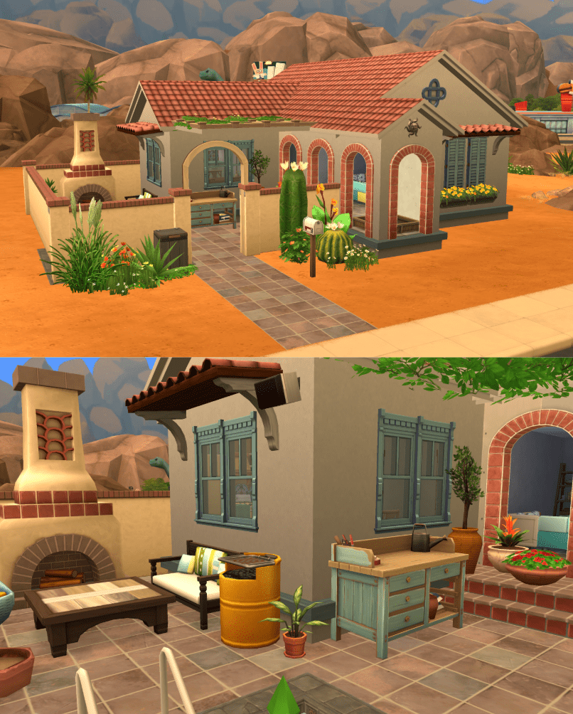 Colorful Spanishstyle bungalow that I built for an outdoorsy Sim r