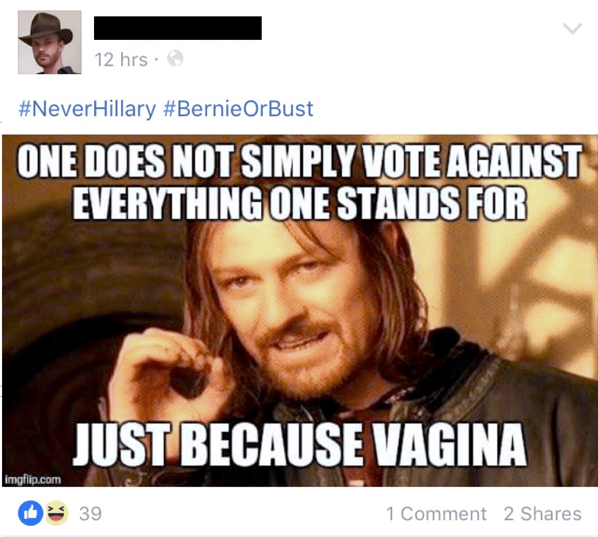 Wearing fedoras and posting sexist memes. Just Berniebro things