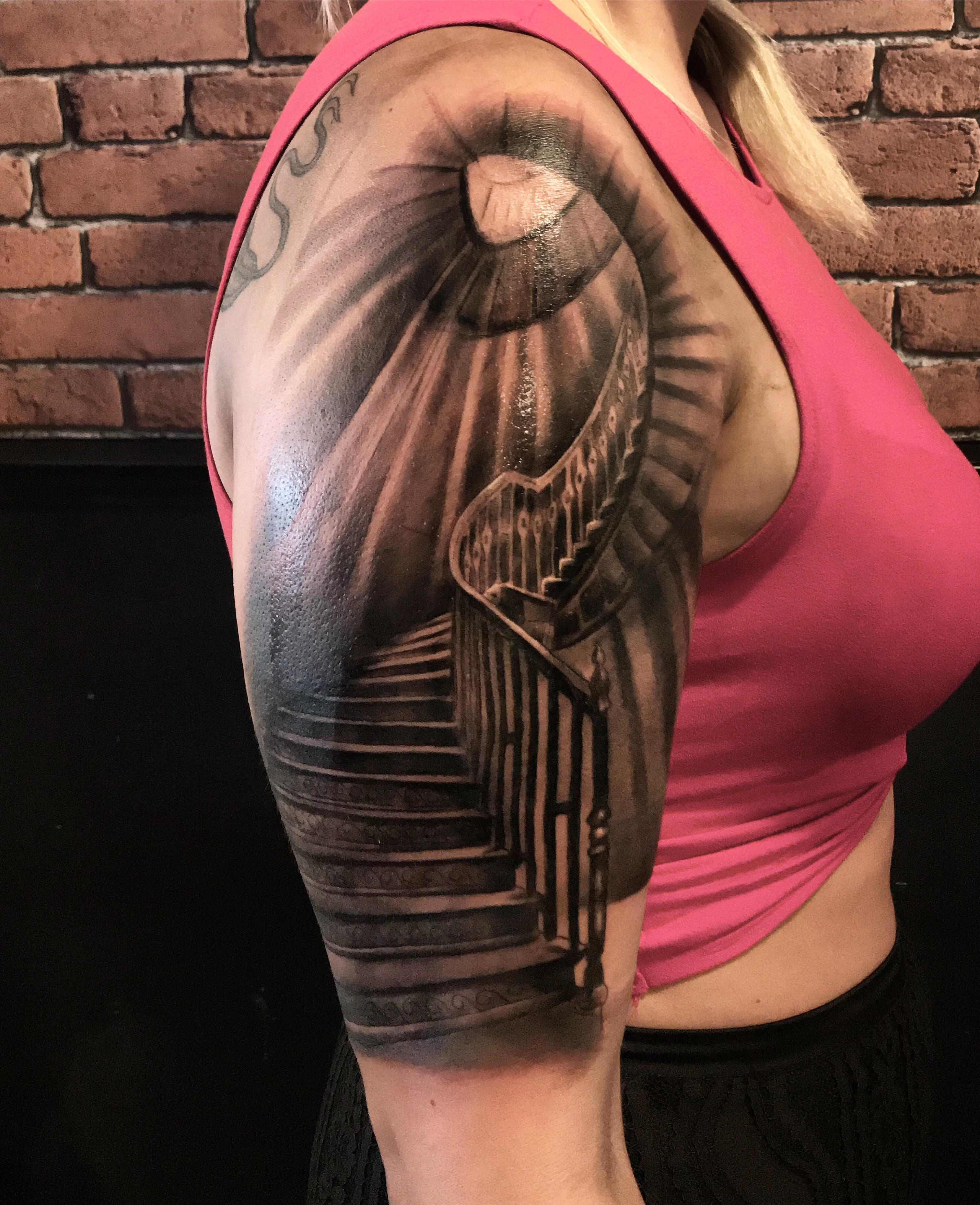 Staircase by Higgs (me) four horsemen custom tattooing (UK) tattoos