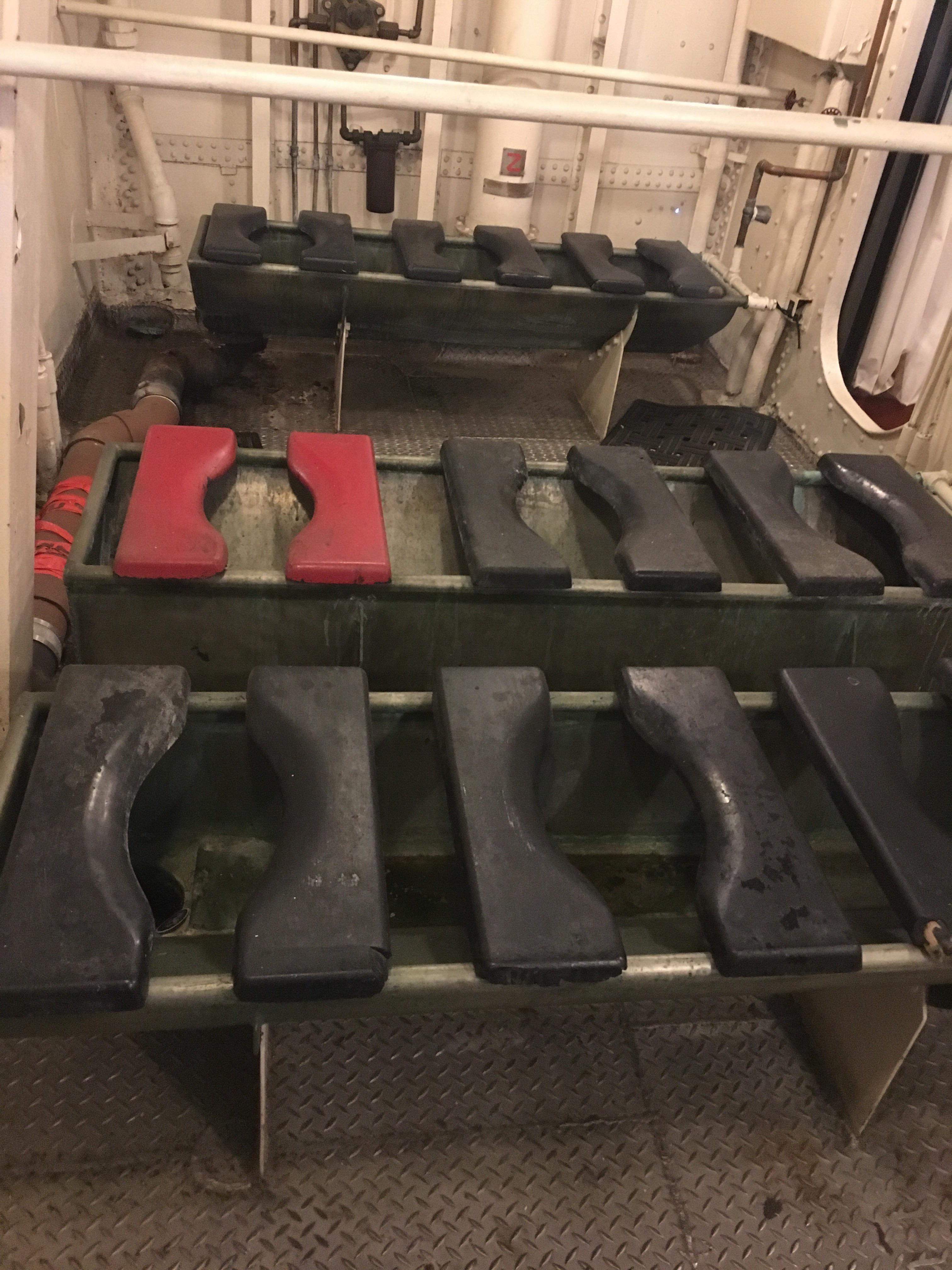 Head (ship’s restroom) of Navy Destroyer USS Kidd that sailed from 1943