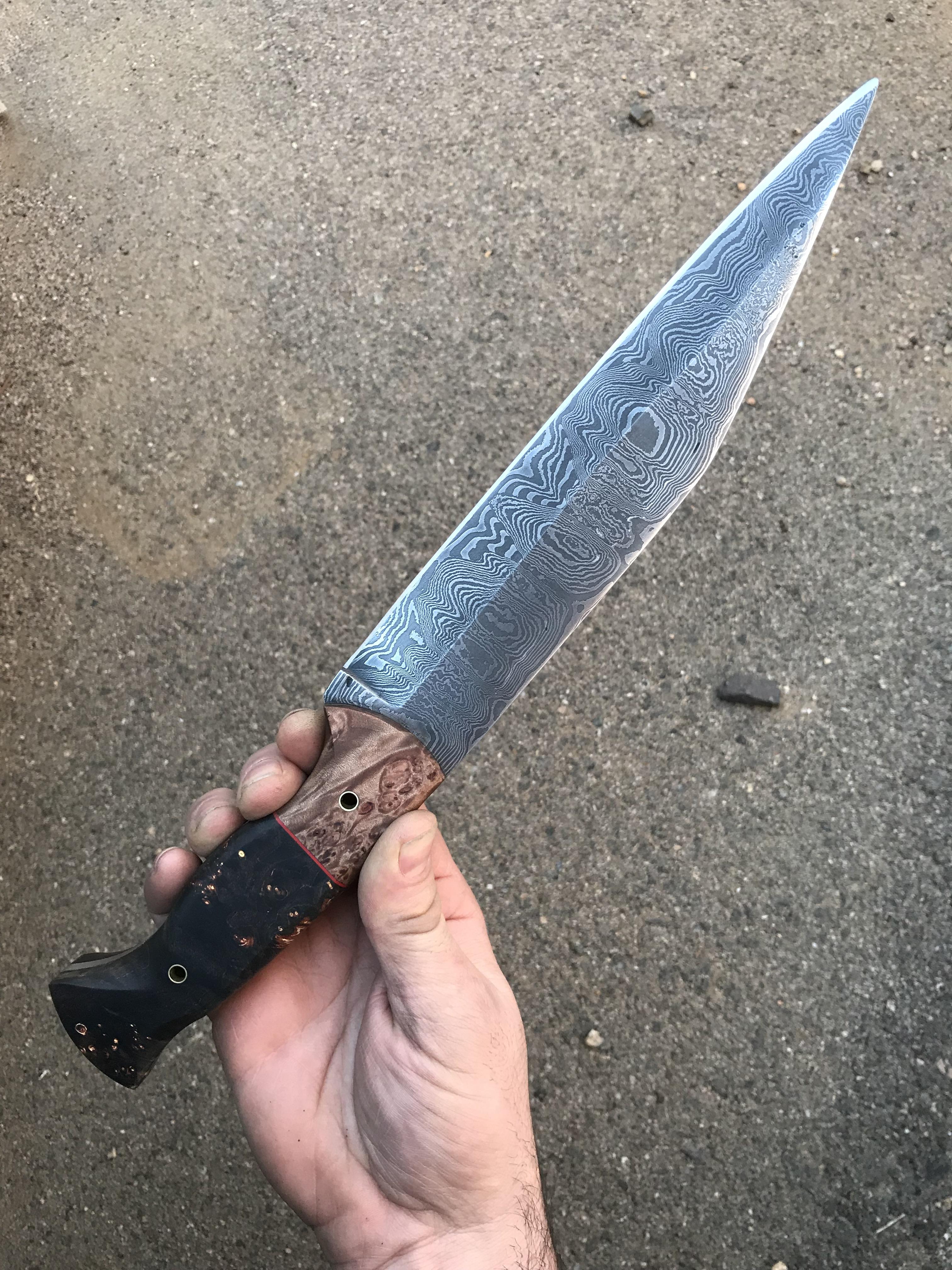 126 layer Damascus modern Seax knife I just finished up! The Damascus