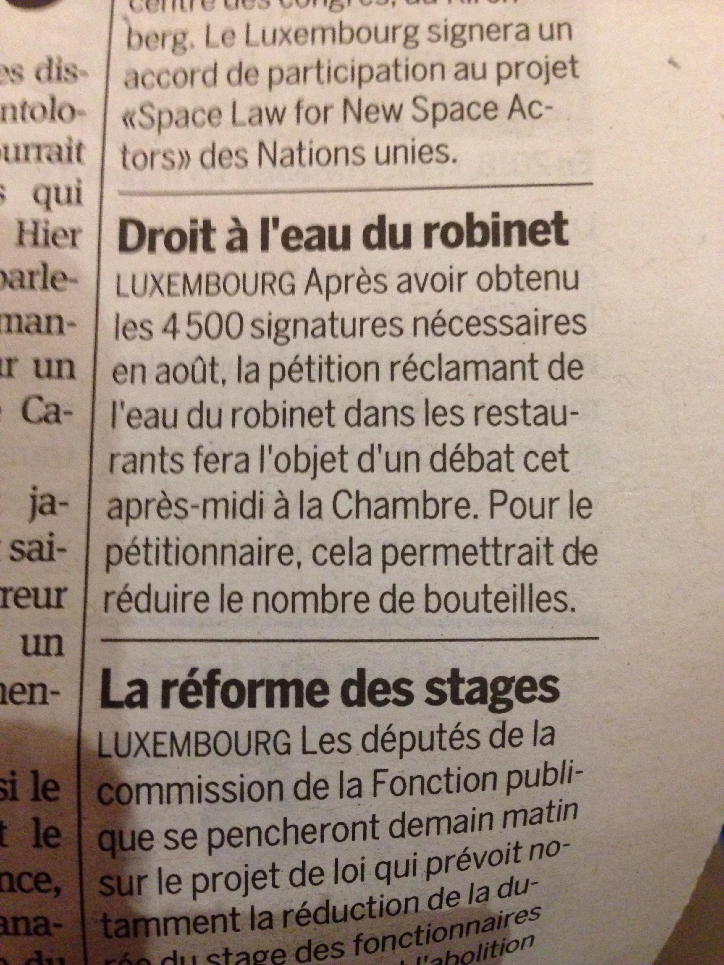 anyone know how the tap water debate went? r/Luxembourg