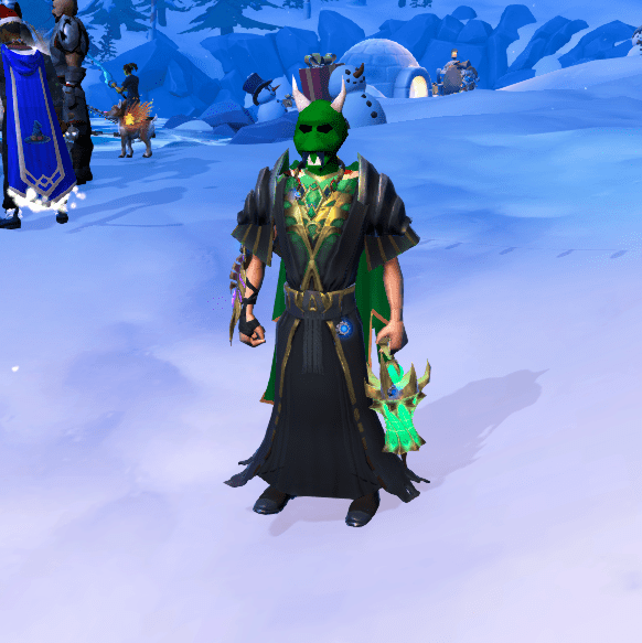 finally got a green h'ween mask, very nice with this outfit. r/runescape
