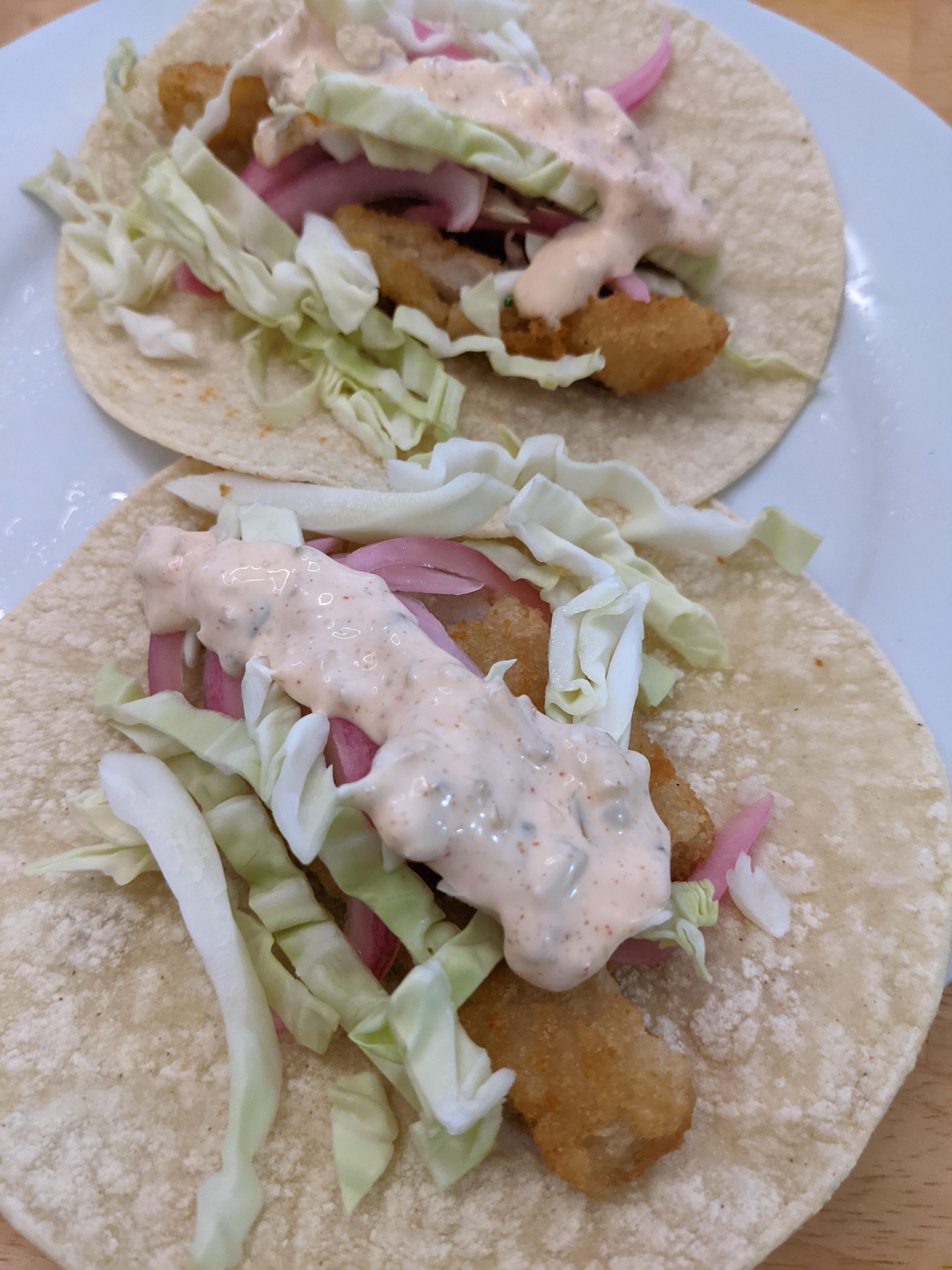 [I made] fish stick tacos with homemade pickled red onions and tartar