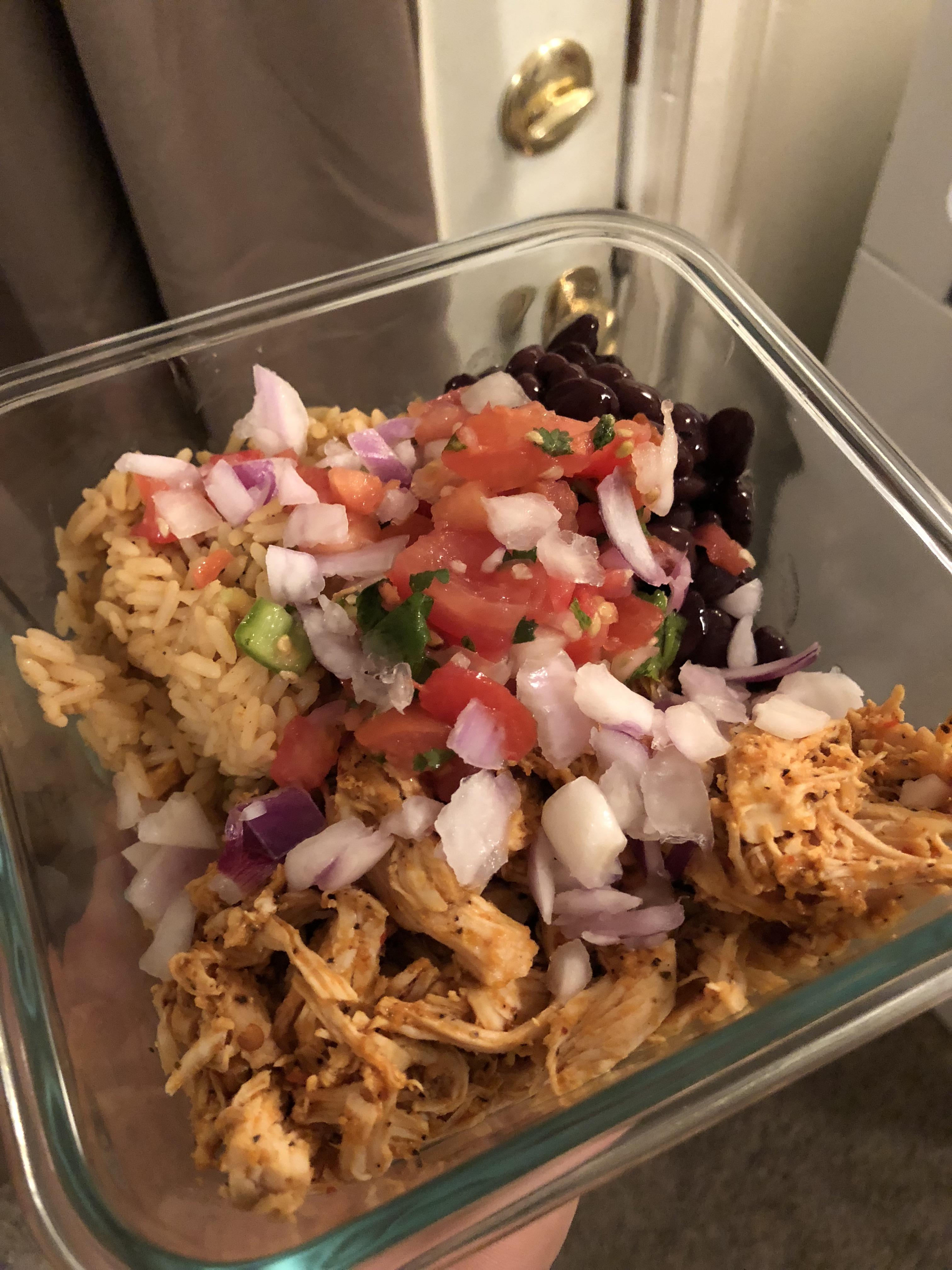 This weeks prep. Adobo flavored pulled chicken burrito bowls!! r