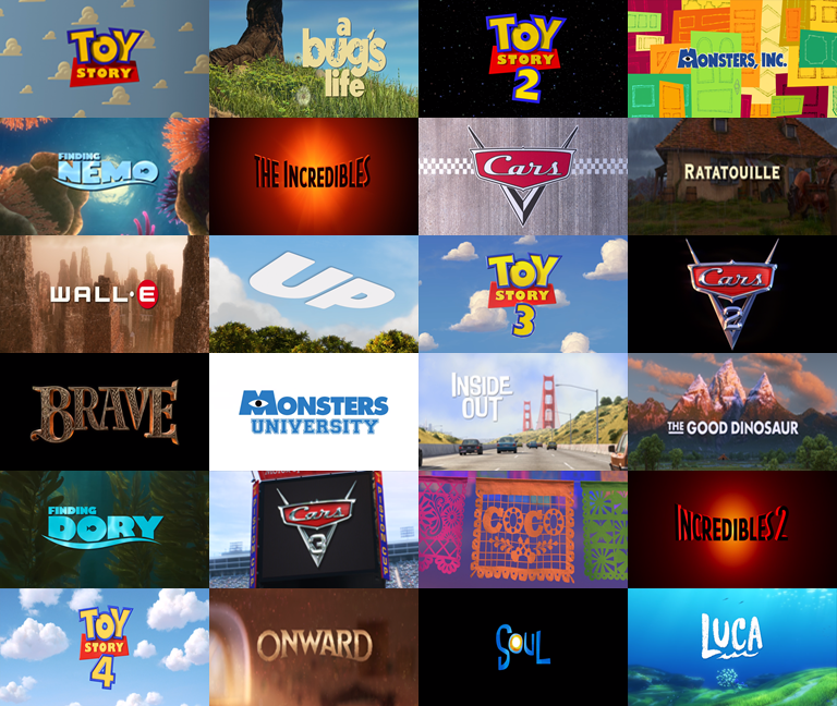 Title screens for all 24 Pixar movies r/Pixar