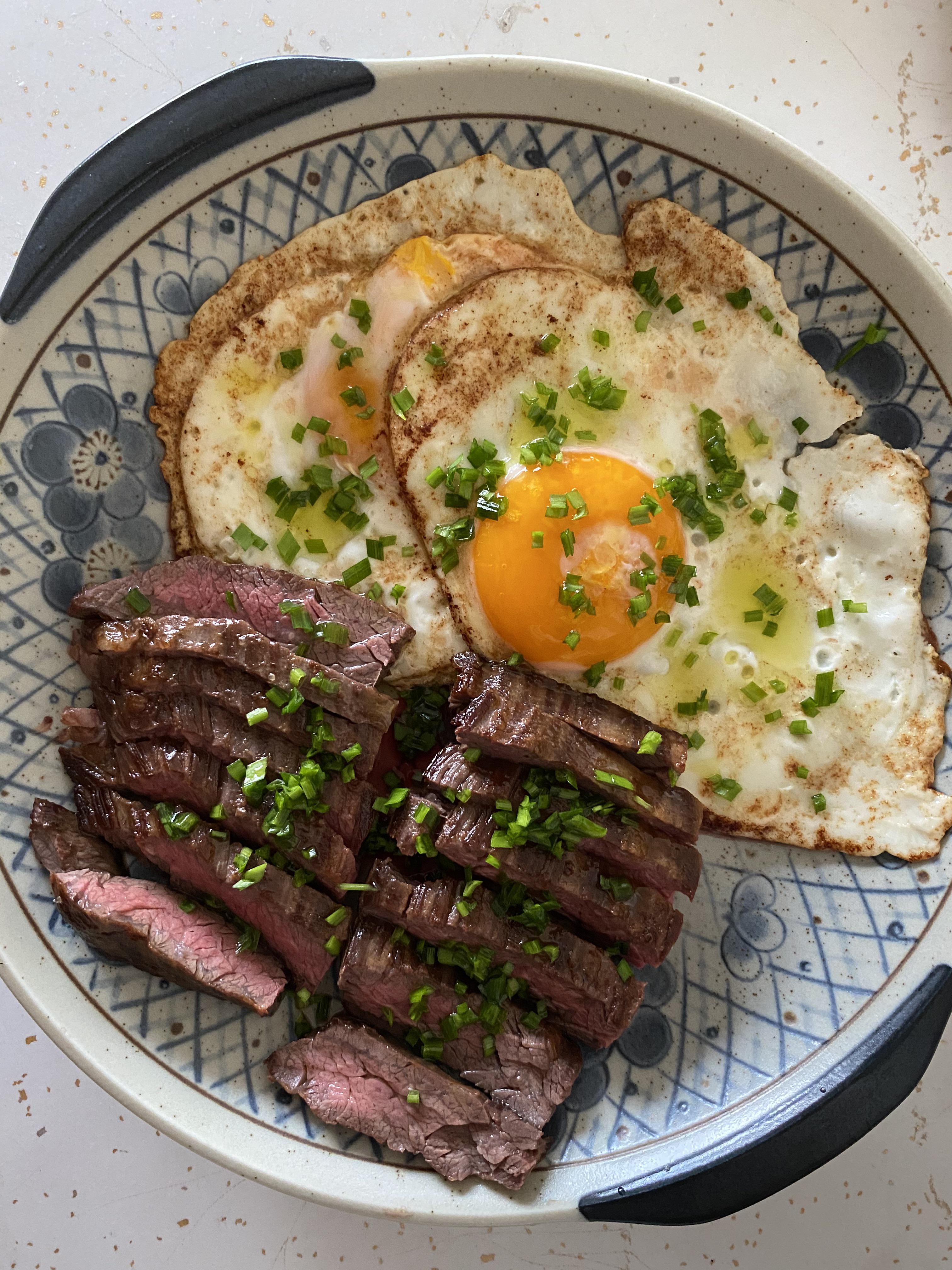 Dry aged skirt steak and eggs for breakfast r/steak