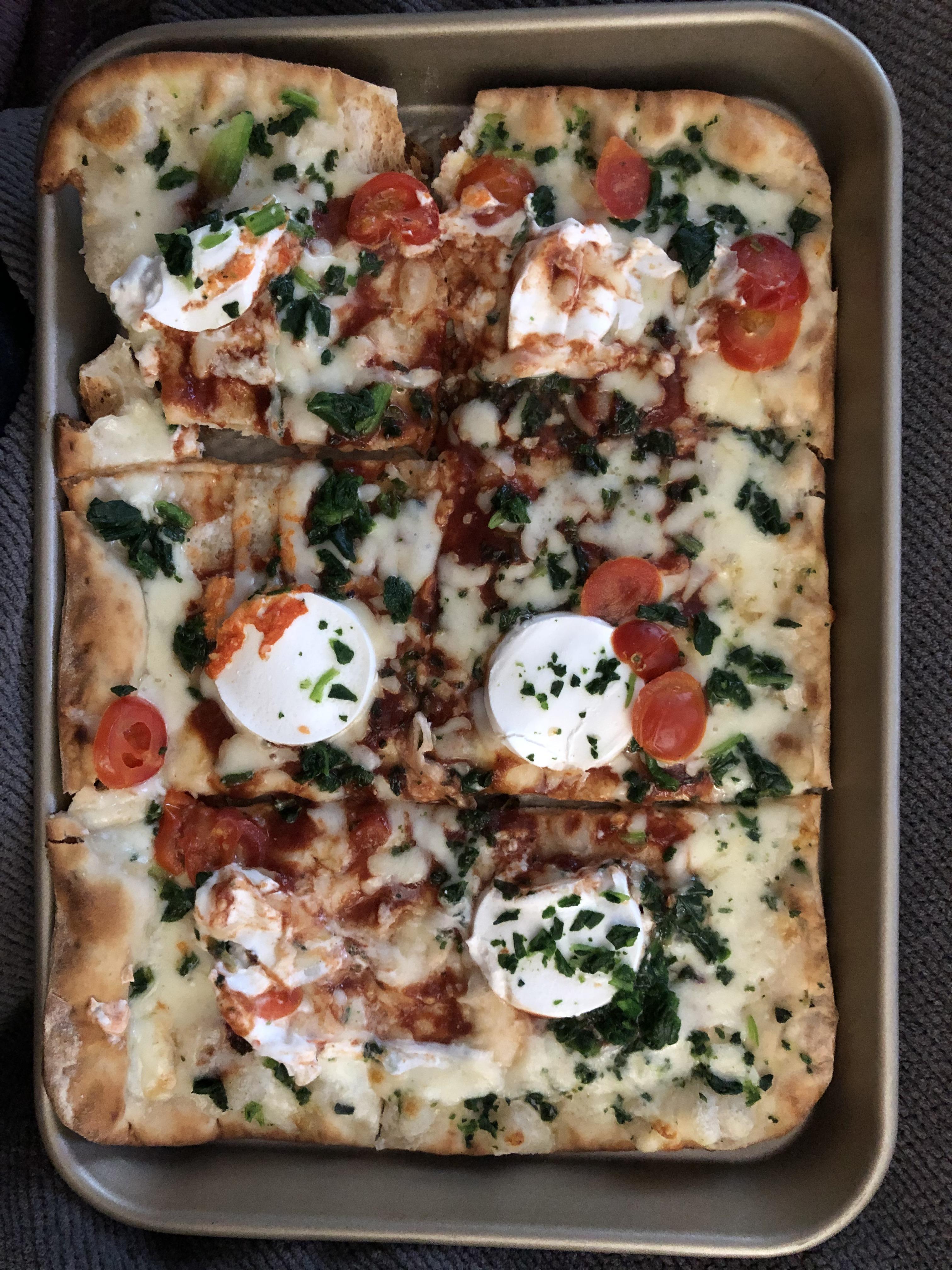 Dinner! The coveted goat cheese and plum sauce pizza. Not even sharing