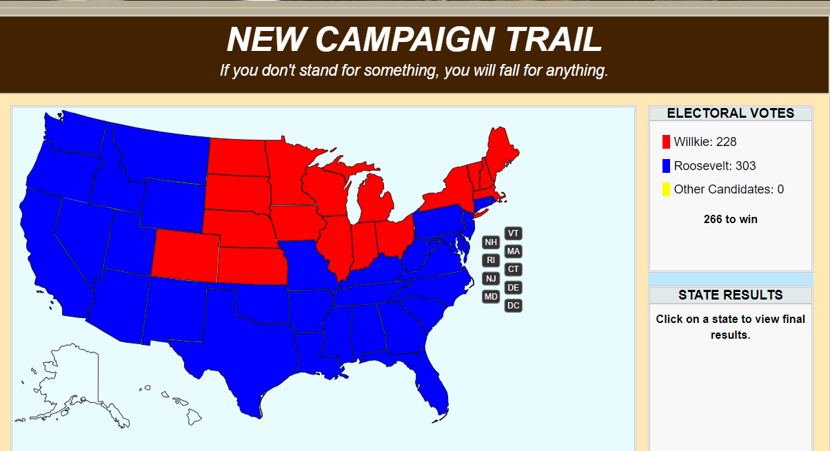 Ratemygame I won an amazingly total victory as Roosevelt 1940 and