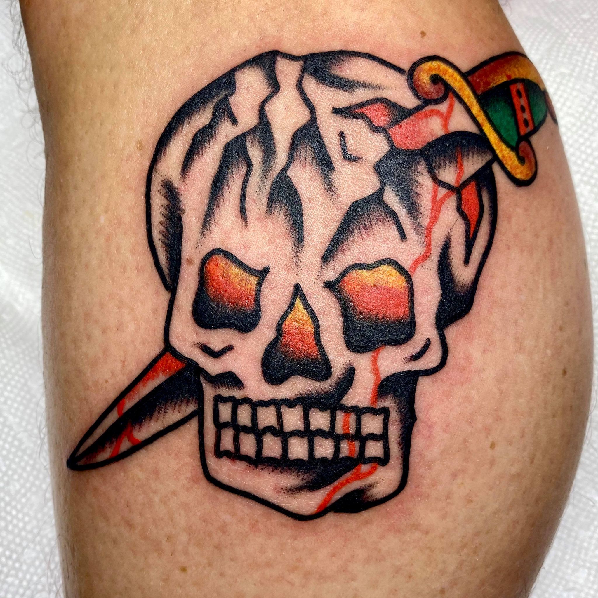 Skull and dagger by Jeremy at Smith Street r/traditionaltattoos