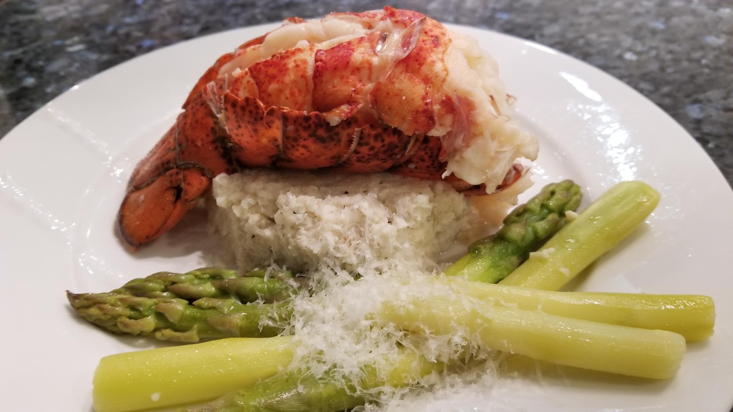Sous vide Tarragon Butter Lobster Tails with Romano Mushroom