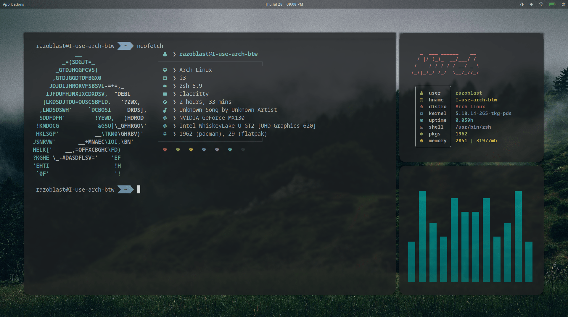 [i3 WM] Using the Elementary OS bar with i3 WM. (neofetch + nitch