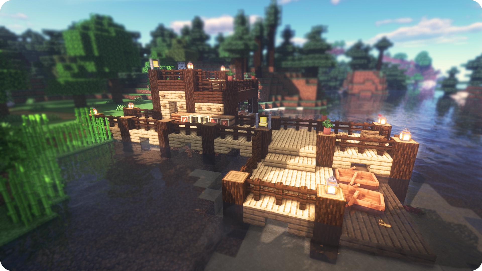 How to build simple Fishing Hut and Dock Minecraft Tutorial! [ Girl