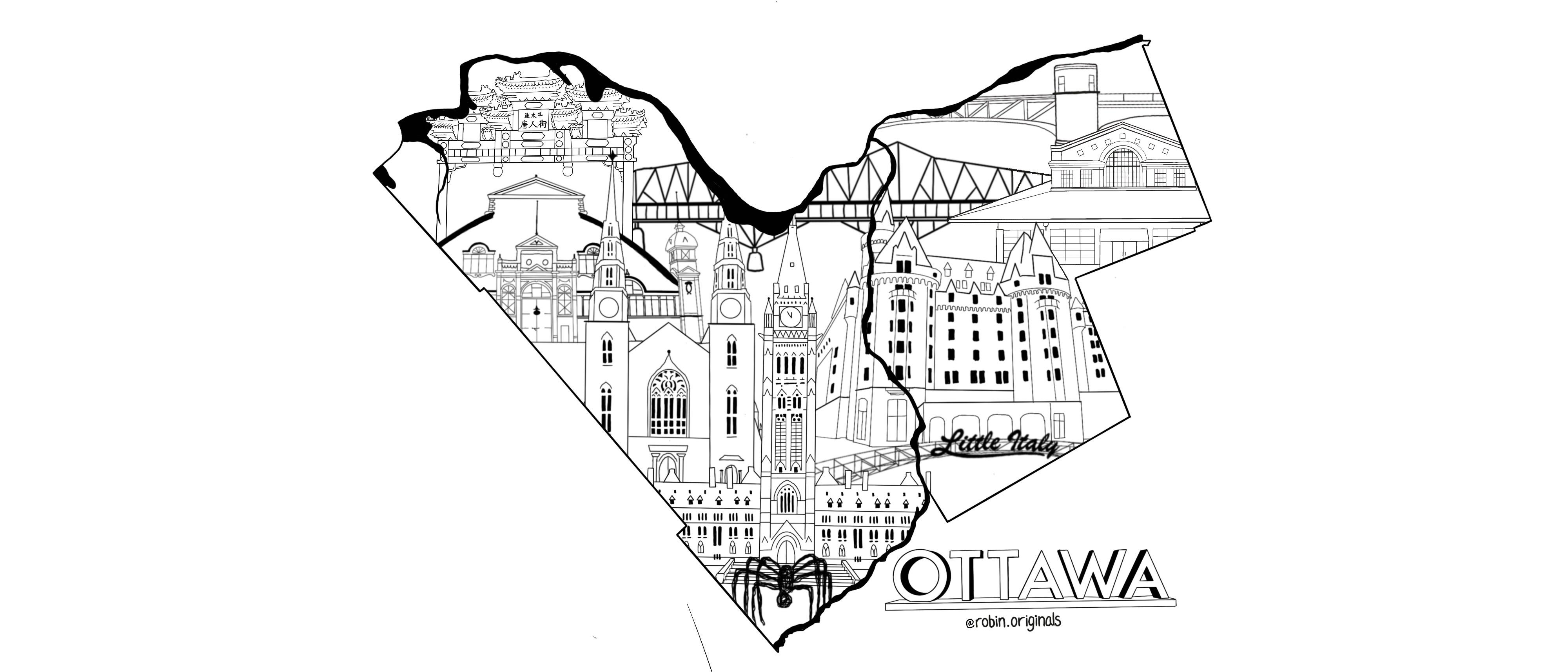 Map of Ottawa, Ontario, Canada with local landmarks r/DigitalArt