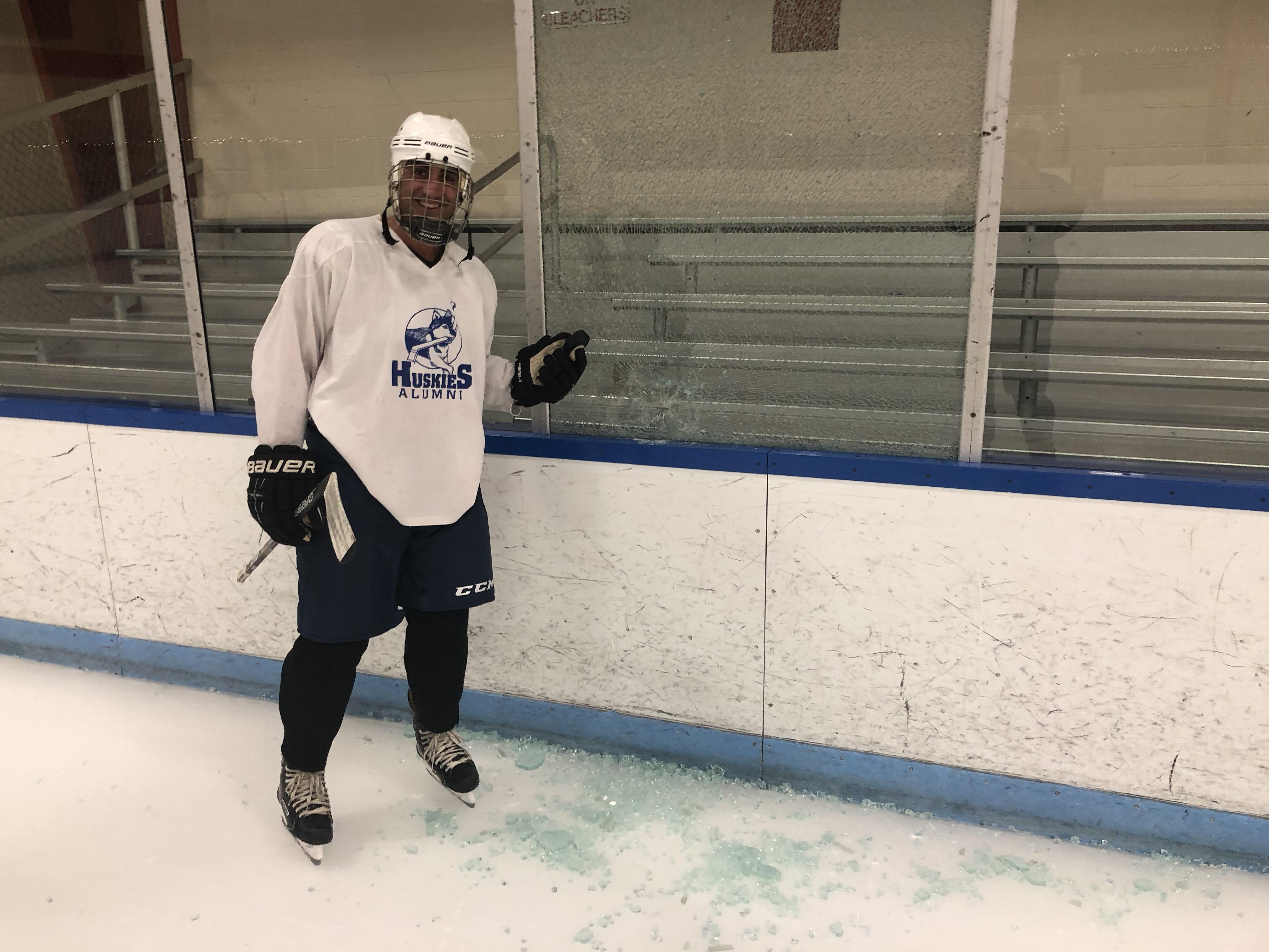Broke my first panel of glass ! Who else has broken glass at the rink