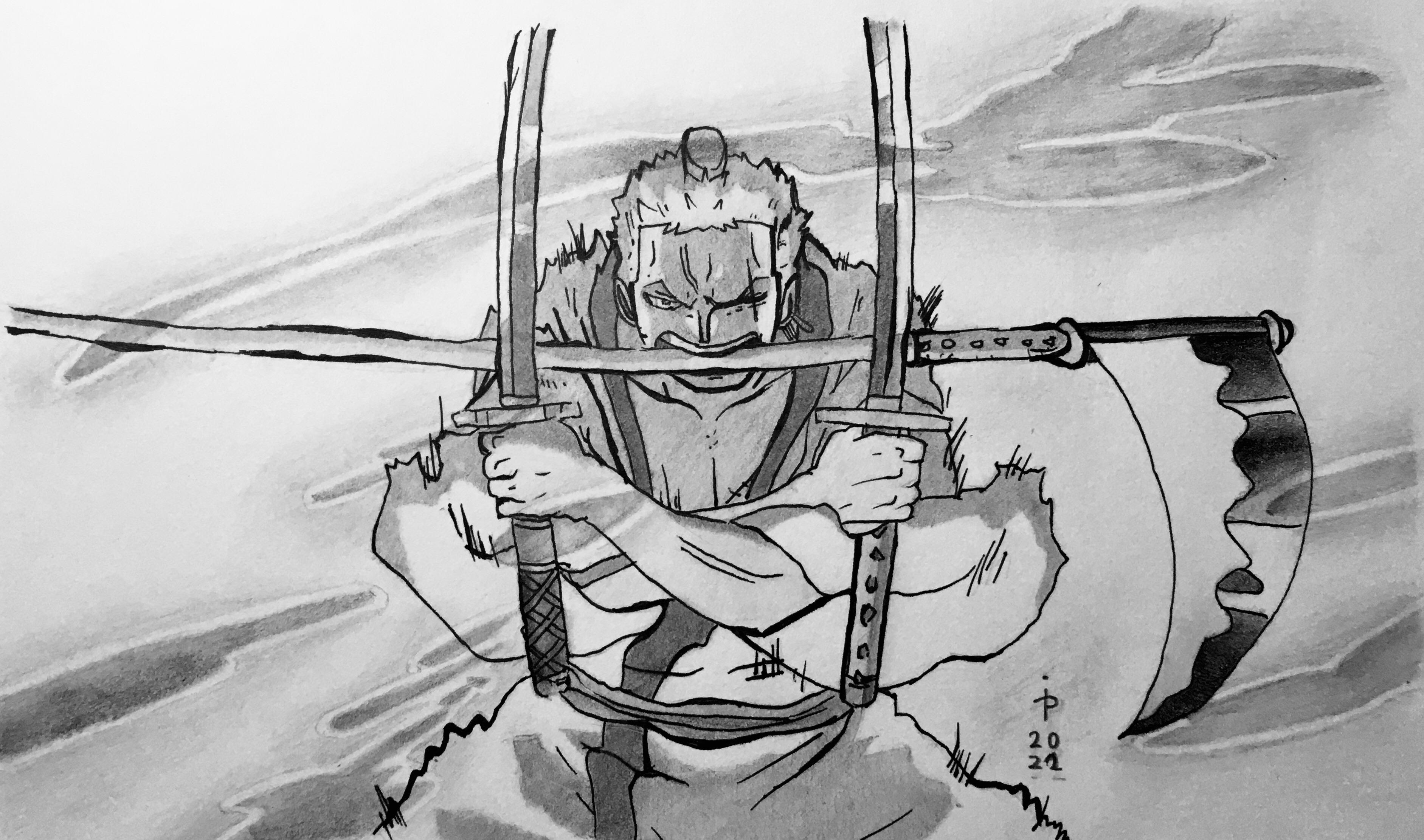 Zoro pencil drawing of mine. Worked on it 8 hours in total and I hope