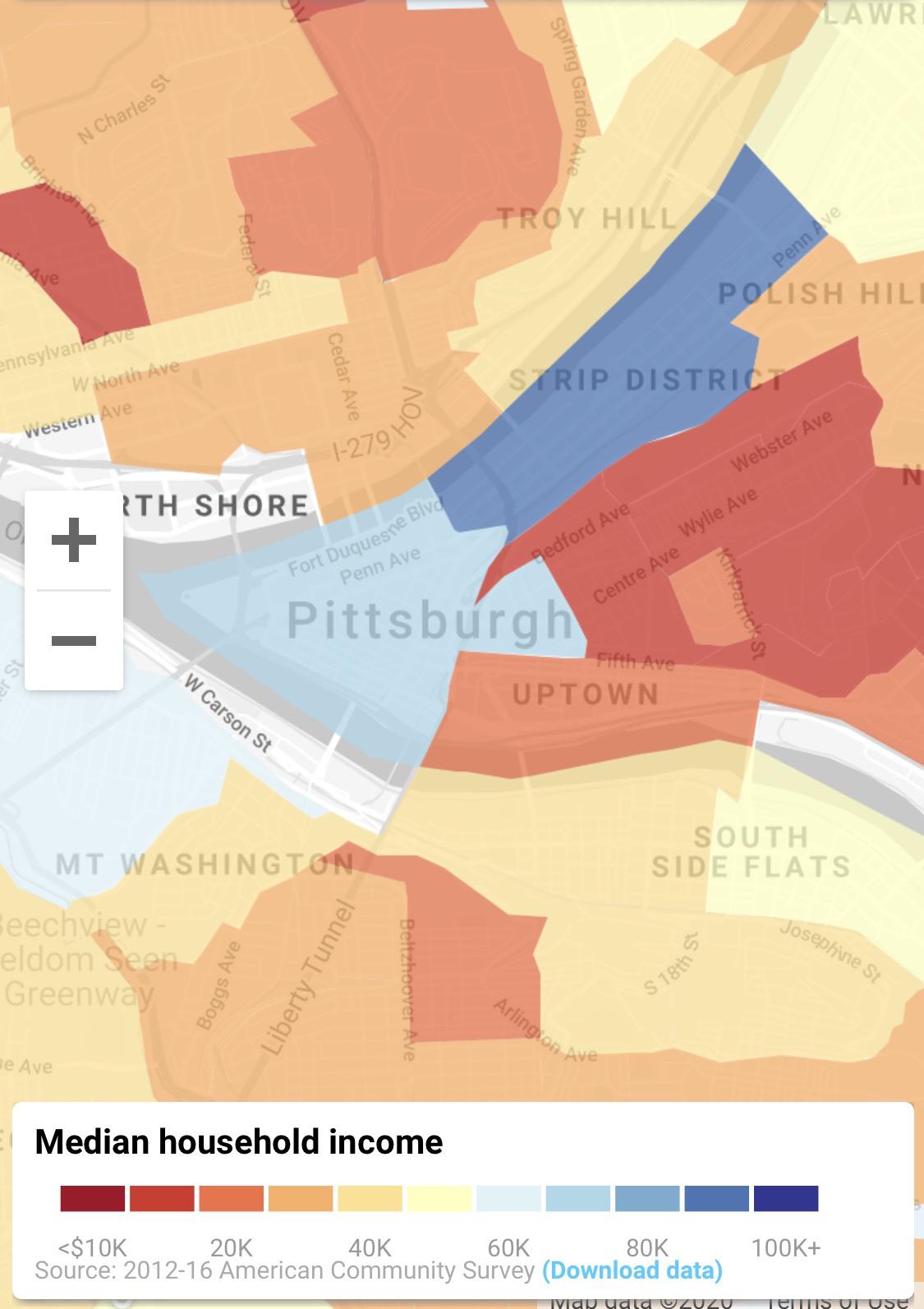 Median household in The Burgh via Rich Blocks Poor Blocks r