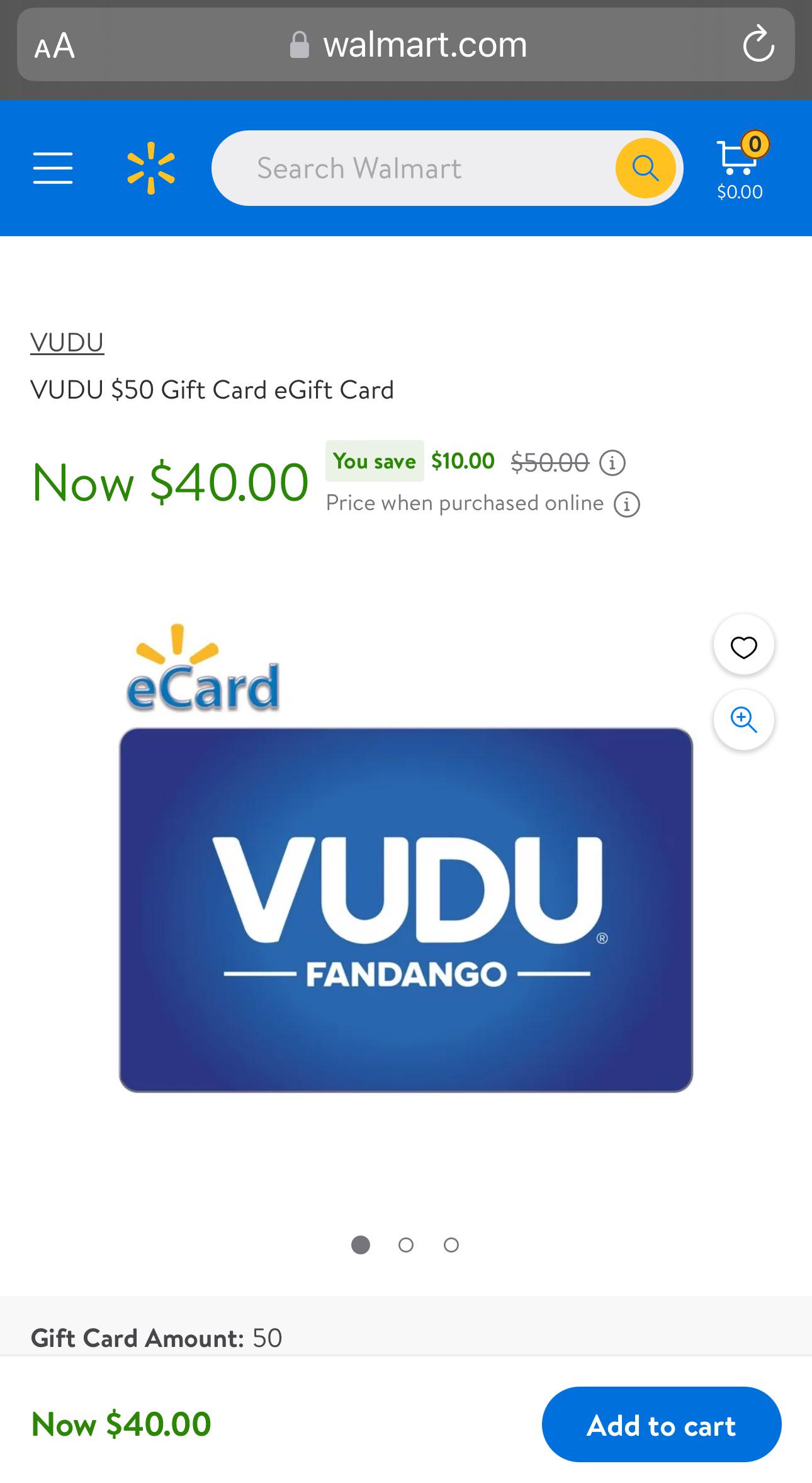 If amazon can give 42.50, Walmart can do better. 40 for a 50 vudu