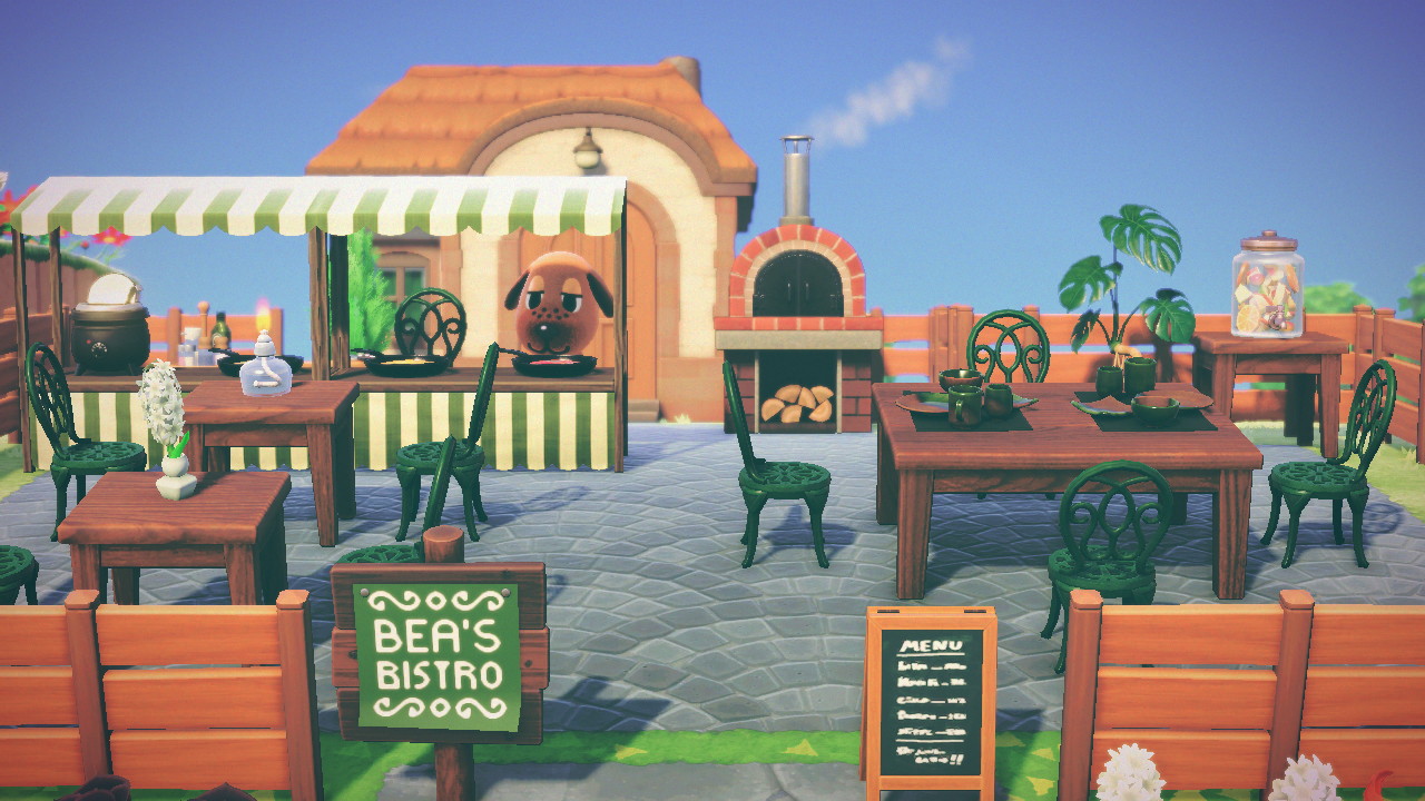 My villager Bea has a cafe themed house, so I made an outdoor