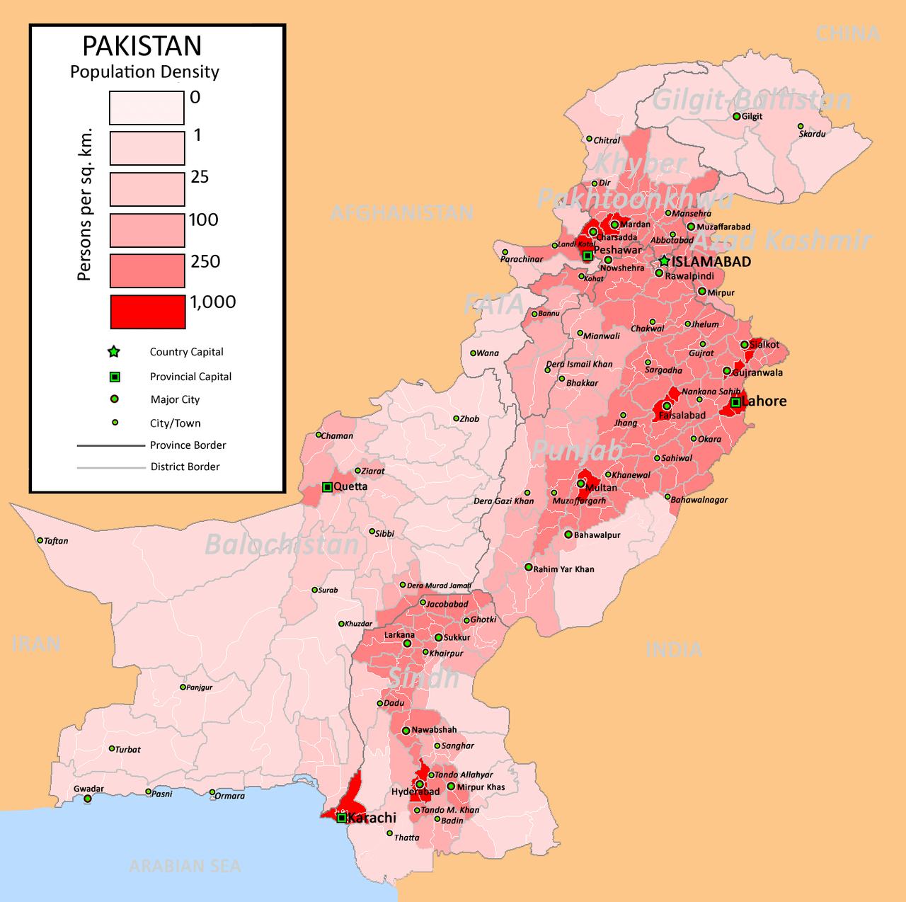 Pakistan's Population Density Map r/MapPorn
