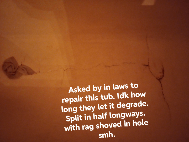 First time repairing a cracked plastic bathtub, almost split in half